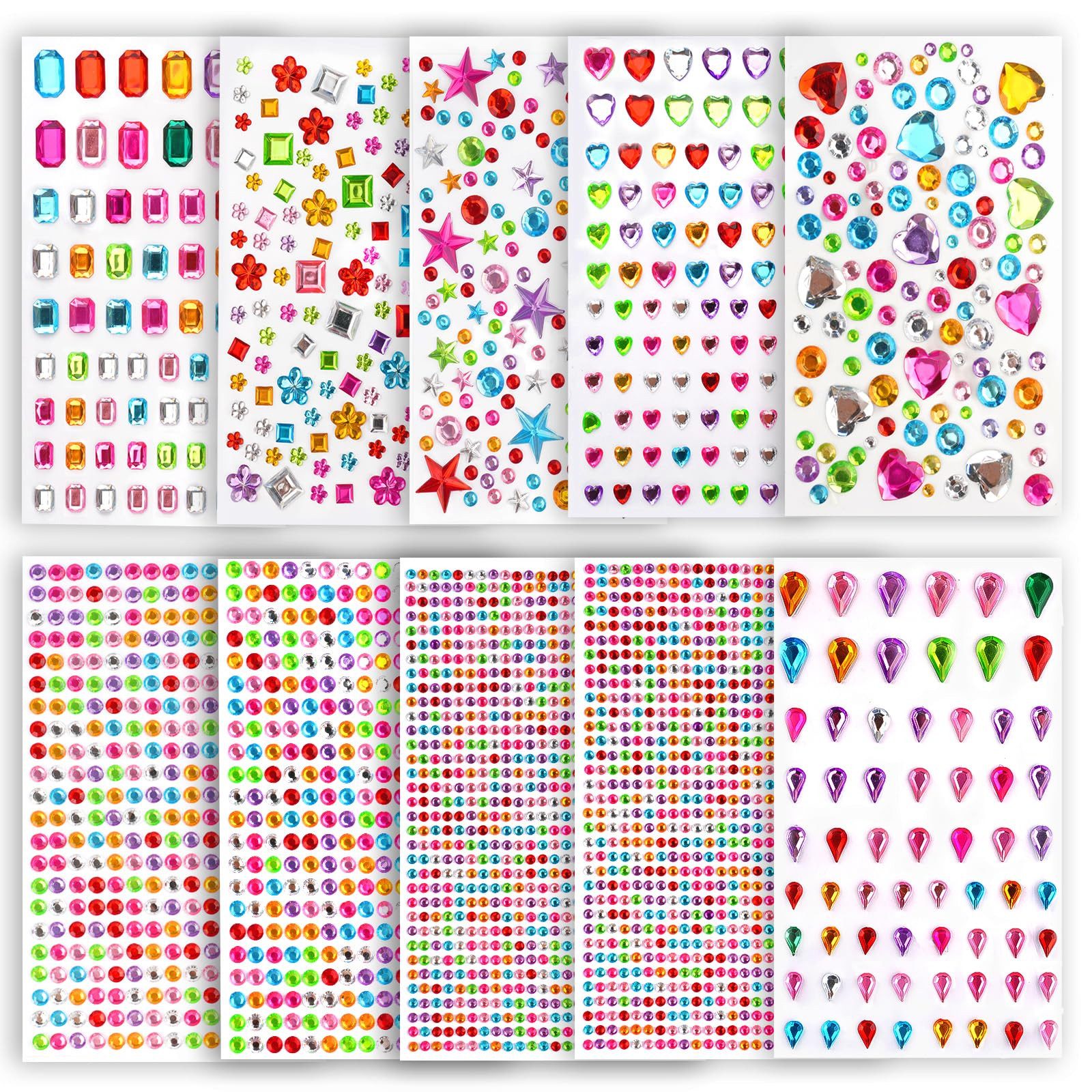 FOUORTUNATE-BEE Schmuckset Strass Sticker Set selbstklebend 3500 Teile Bastelsteine, Glitzer Aufkleber Kinder DIY Deko Karten Scrapbooking