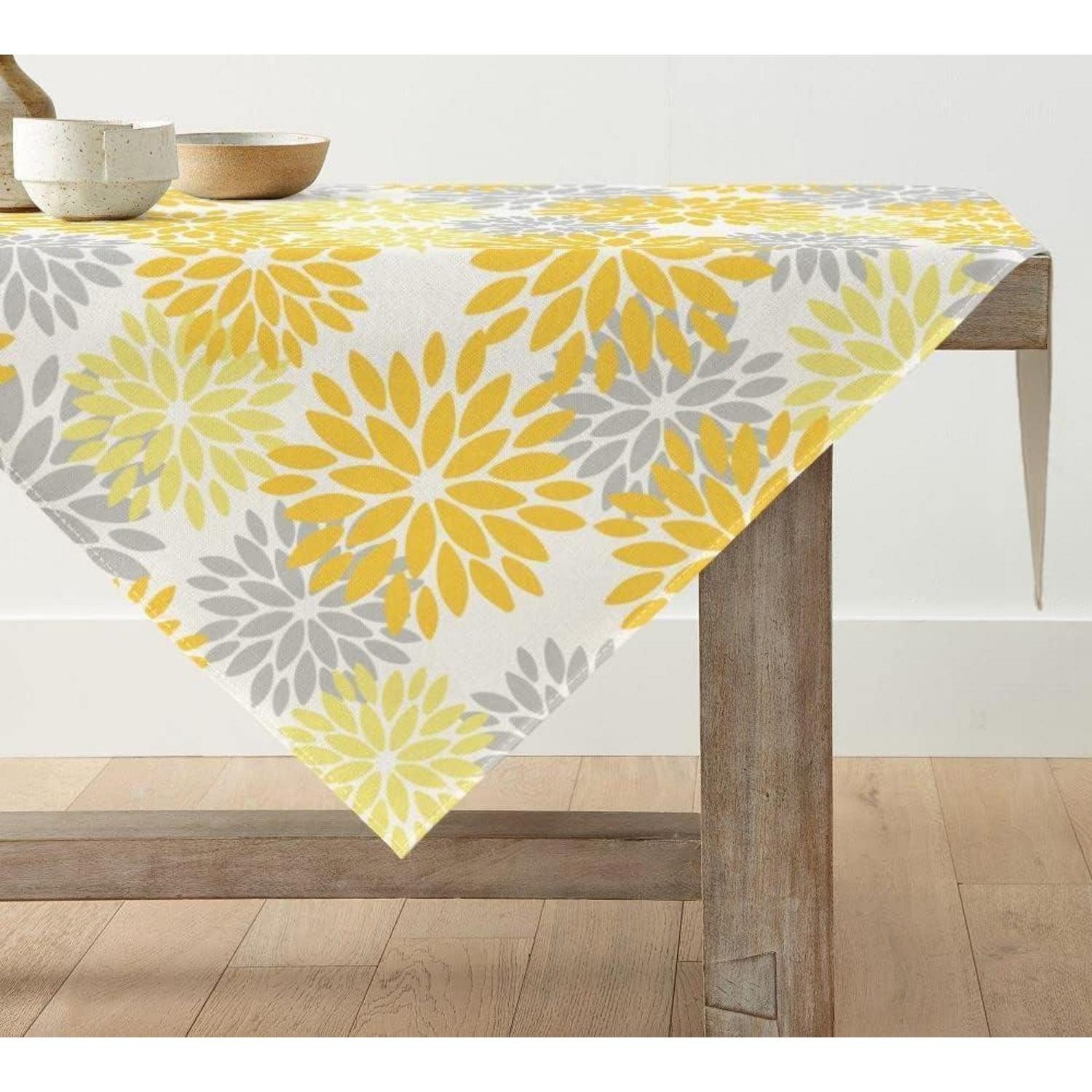 LuxusKollektion Tischdecke Tischdecke Blumen Gelb Quadratisch 100x100cm (1-tlg)