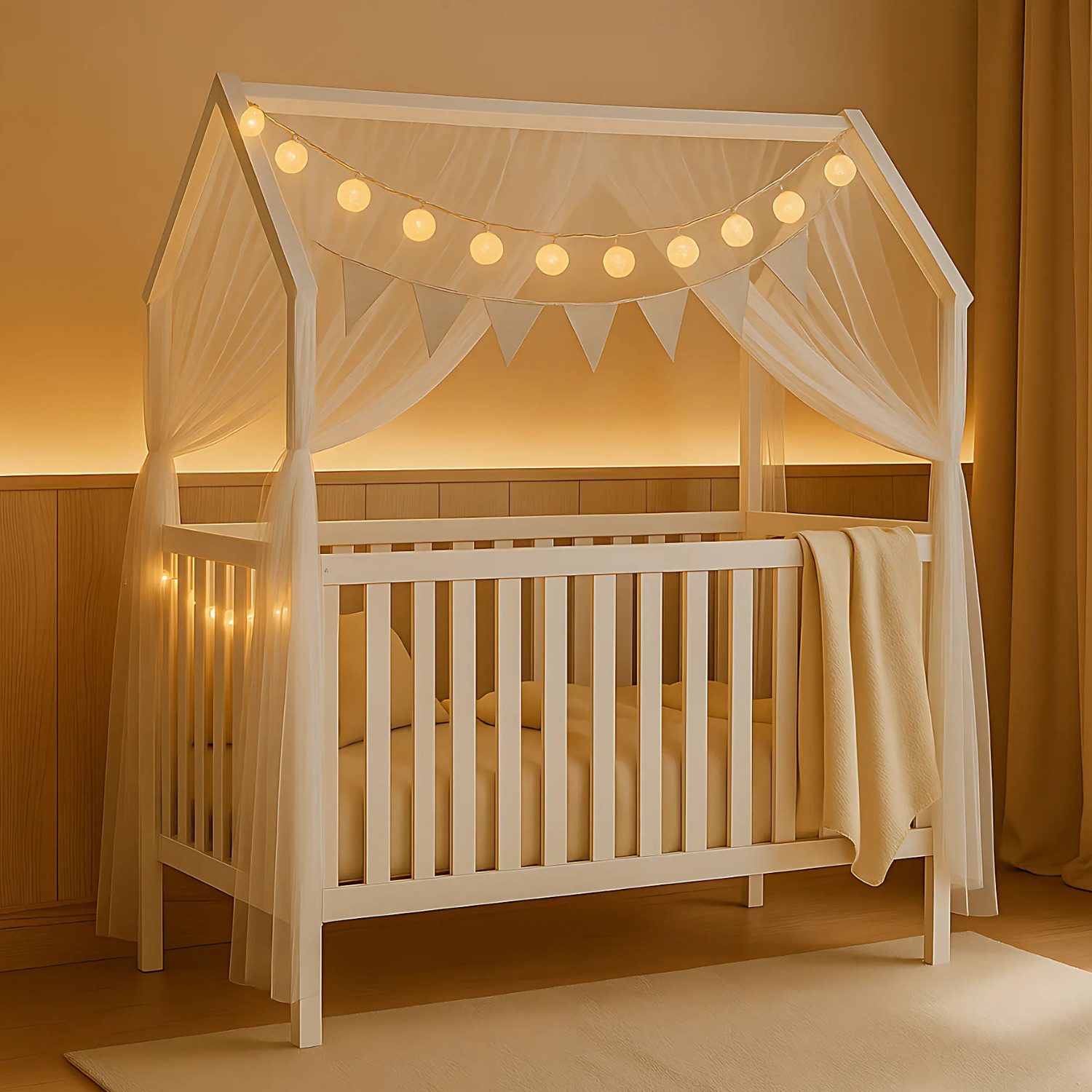 Alavya Home® Komplettbett ELLA 60x120 cm SET mit Deko & Lichterkette aus Ma günstig online kaufen