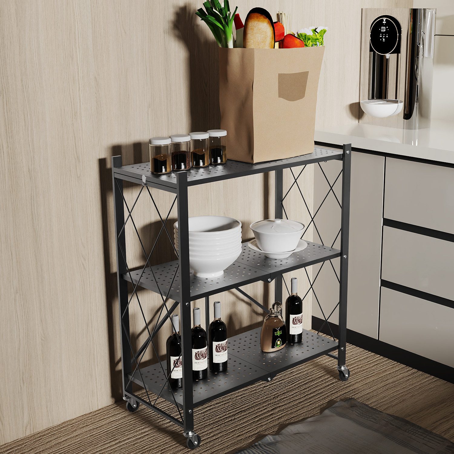 LOVONLIVE Servierwagen 3/4/5-lagiges Lagerregal, klappbares Lagerregal mit günstig online kaufen
