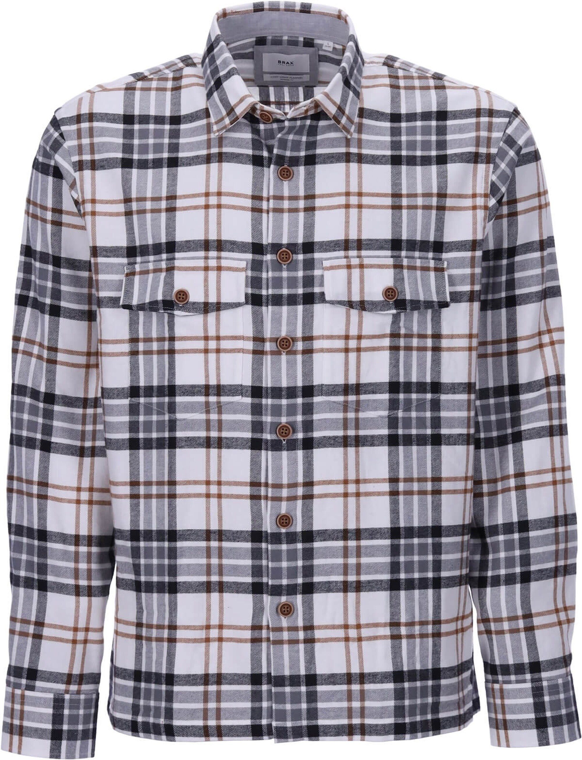 Businesshemd BRAX Flanell Hemd Kay grau kariert Modern Fit Langarm