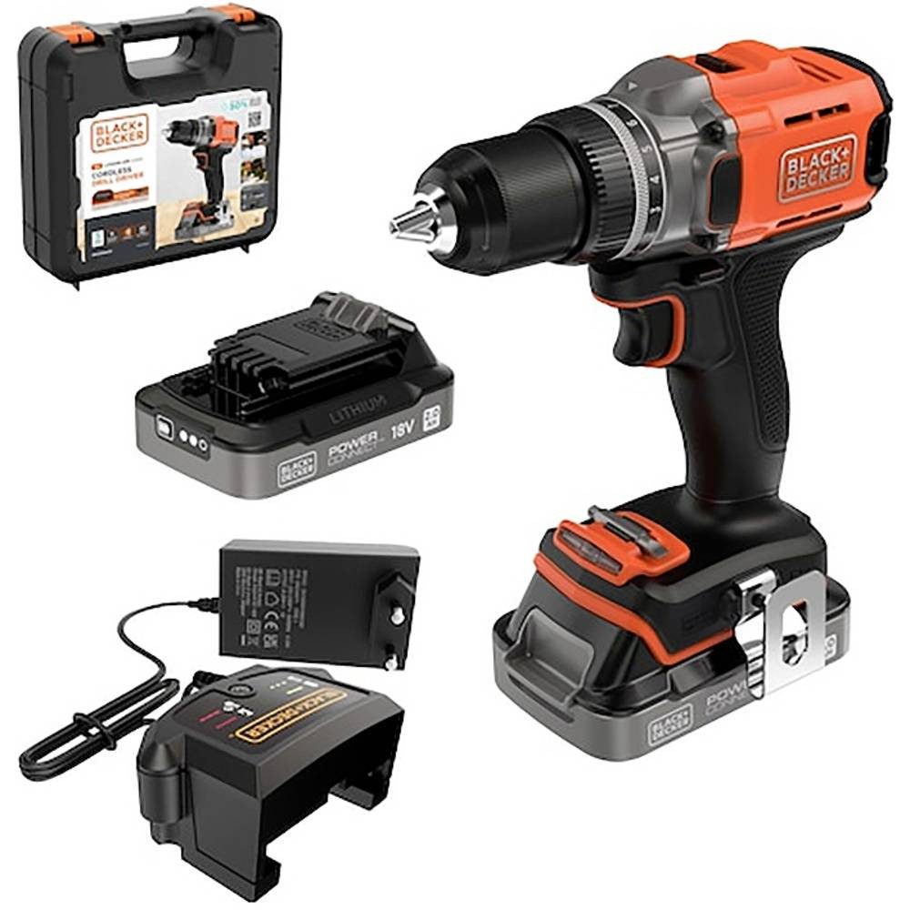 Black + Decker Akku-Schrauber Akku-Bohrschrauber 18 V 2.0 Ah Li-Ion inkl. 2. Akku, inkl. Ladegerät, inkl. 2. Akku, inkl. Ladegerät