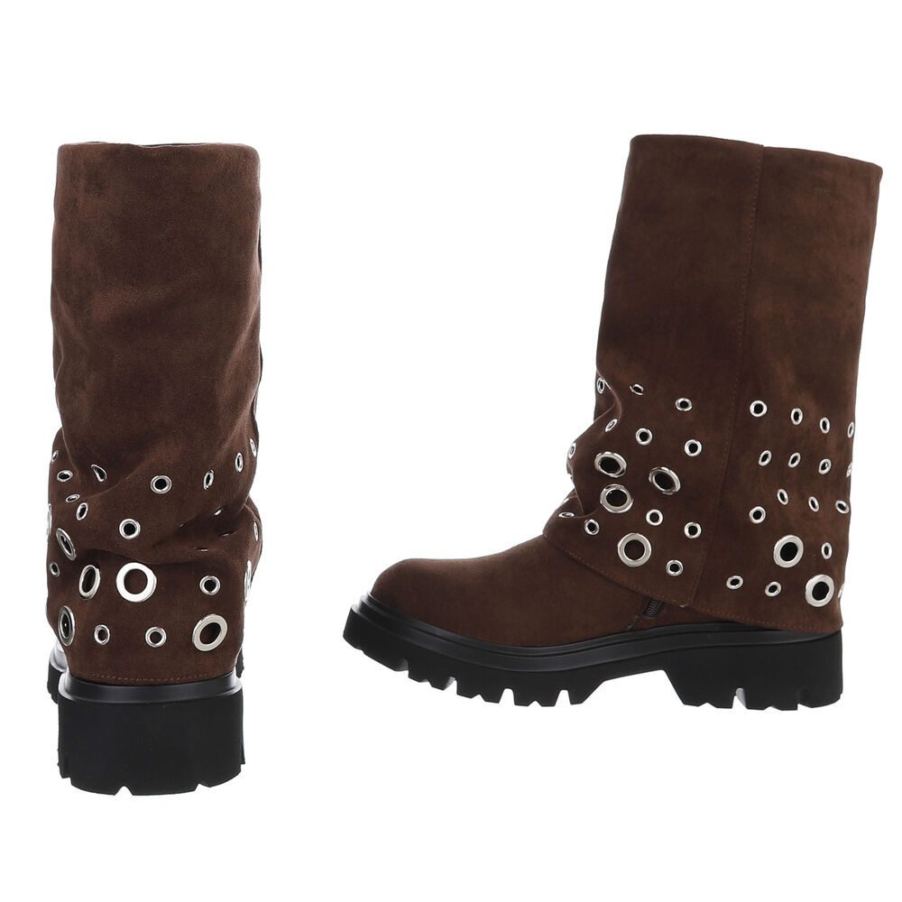 Ital-Design Modische Damenstiefel mit Ösen und robustem Absatz Plateaustiefel (90756025) Blockabsatz Stiefel in Braun – Bild 5 von 5