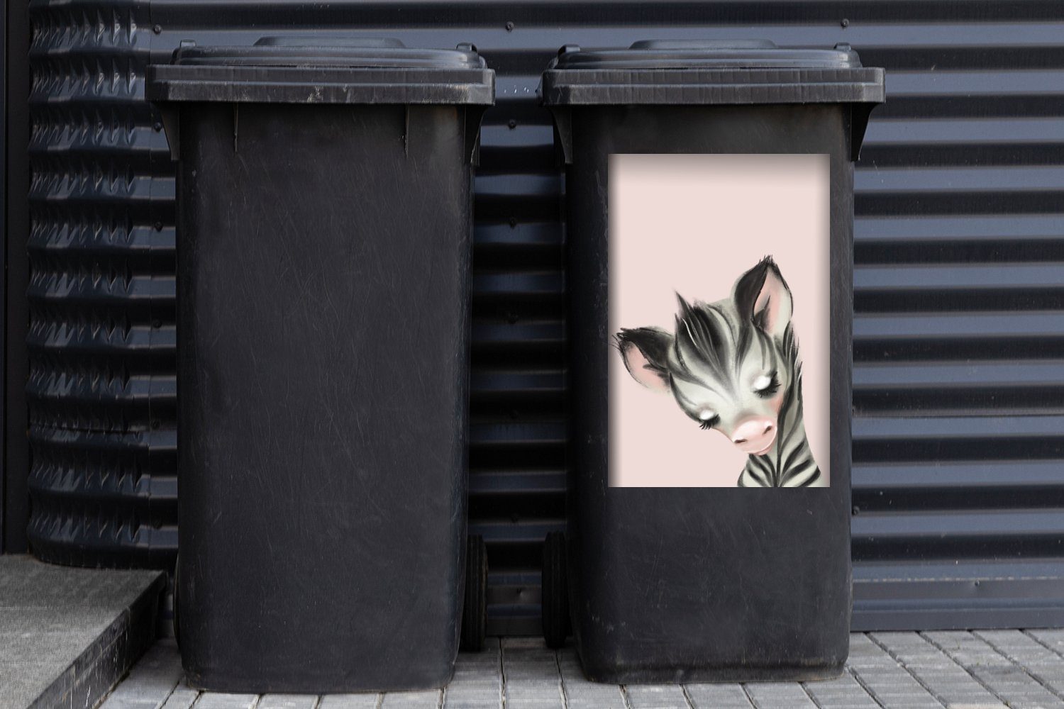 St), (1 Mülleimer-aufkleber, Sticker, Abfalbehälter - Zebra MuchoWow - Rosa Container, Mülltonne, Wandsticker Pastell