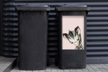 MuchoWow Wandsticker Zebra - Rosa - Pastell (1 St), Mülleimer-aufkleber, Mülltonne, Sticker, Container, Abfalbehälter