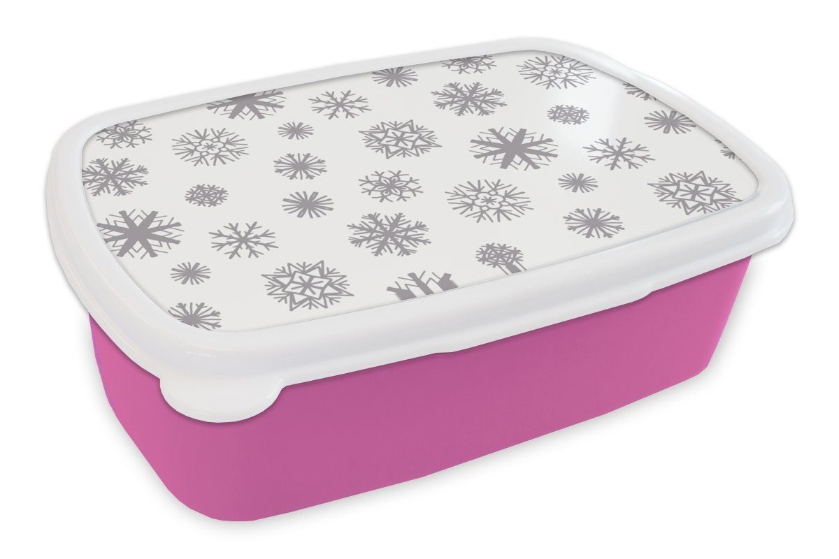 MuchoWow Lunchbox Schneeflocke - Design - Winter, Kunststoff, (2-tlg), Brotbox für Erwachsene, Brotdose Kinder, Snackbox, Mädchen, Kunststoff rosa