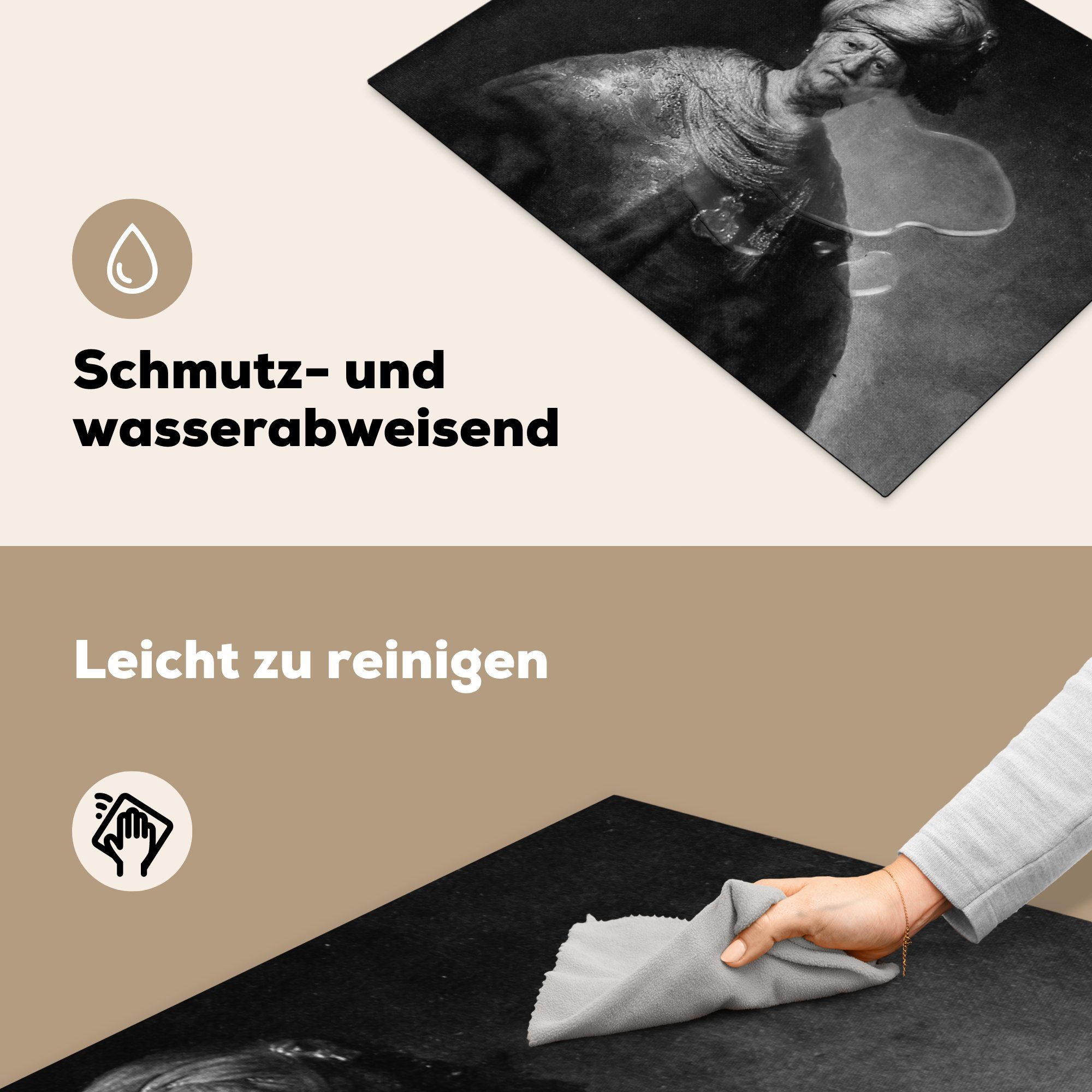 70x52 Rembrandt (1 Arbeitsfläche - Vinyl, MuchoWow in orientalischem Herdblende-/Abdeckplatte Kleid nutzbar, Mann Rijn, tlg), Mobile Ceranfeldabdeckung van cm,