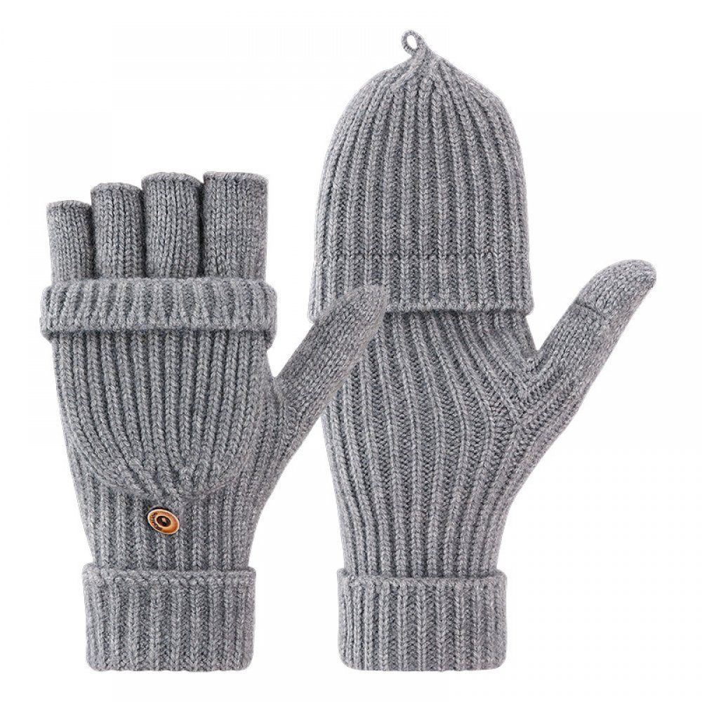Invanter Strickhandschuhe Winter Warm Flip Fingerlose Handschuhe Convertible Fäustlinge