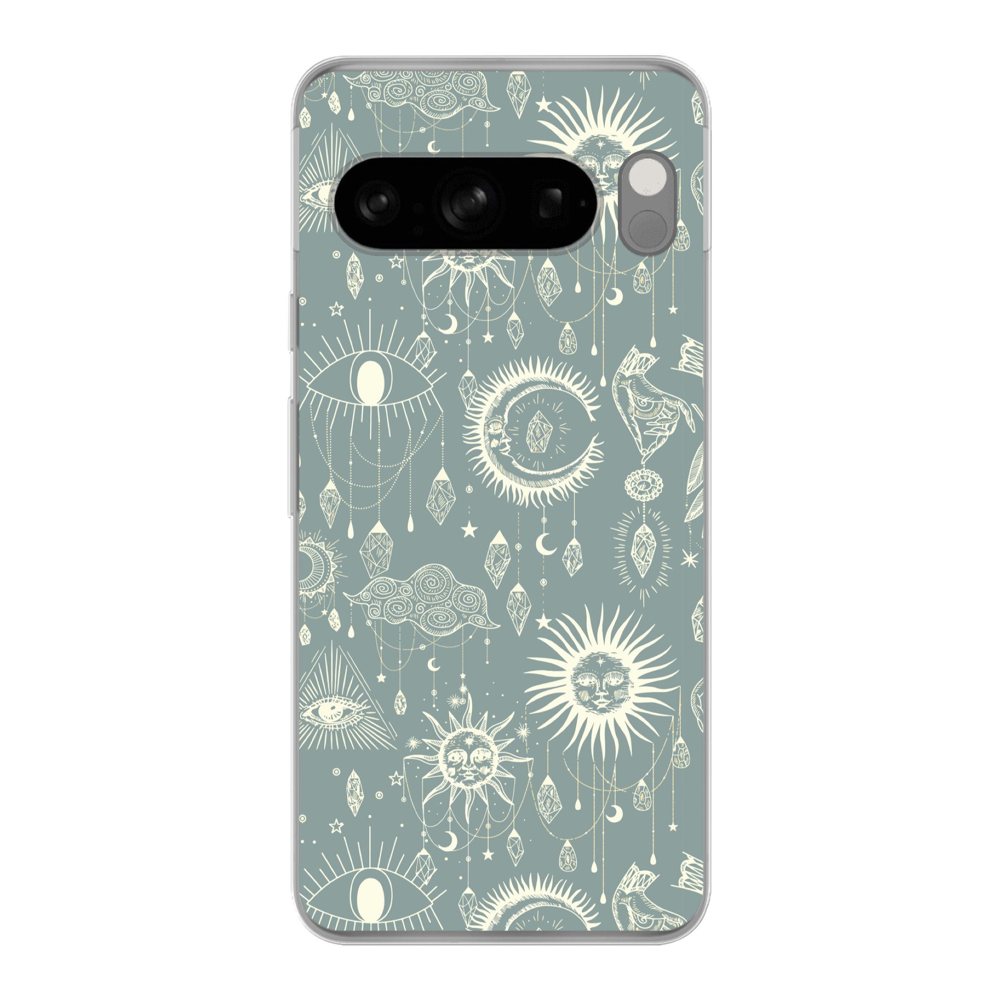 MuchoWow Handyhülle für Google Pixel 8 Pro Boho - Druck - Blau - Sonne - Augen - Zen, Phone Case, Silikon, Schutzhülle Dünn