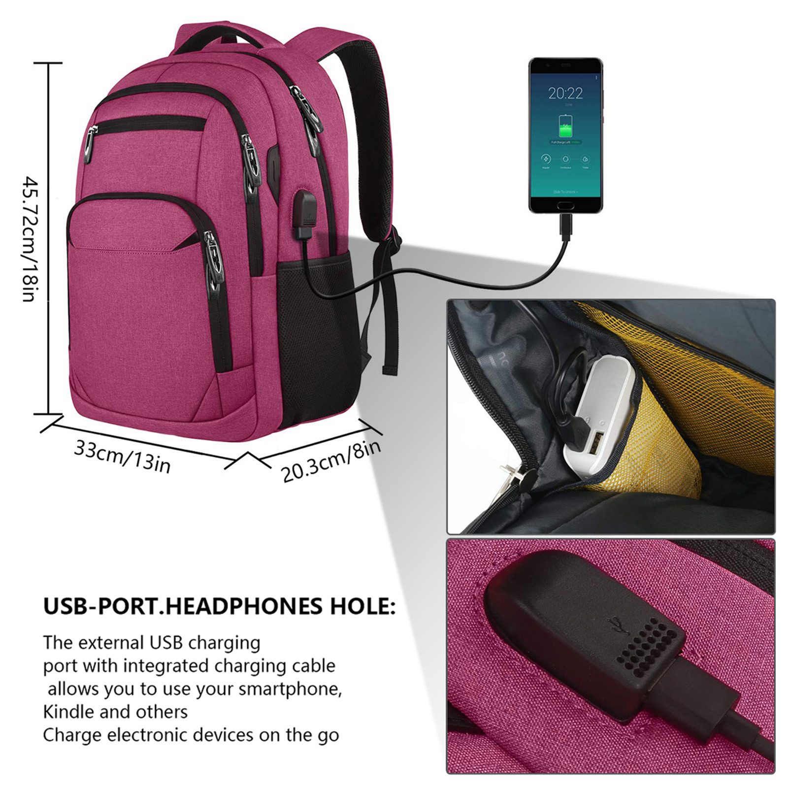 REDOM Laptoprucksack Laptop Rucksack Rucksäcke Schulrucksack Wasserbeständig Laptoptasche (Laptop Notebook Tasche Schule Uni Rucksack, 1-tlg., Anti-Diebstahl, Backpack mit Laptopfach, Sportrucksack, mit USB-Anschluss), fur Herren Damen Jungen Teenager Freizeit Arbeit Business Reisen