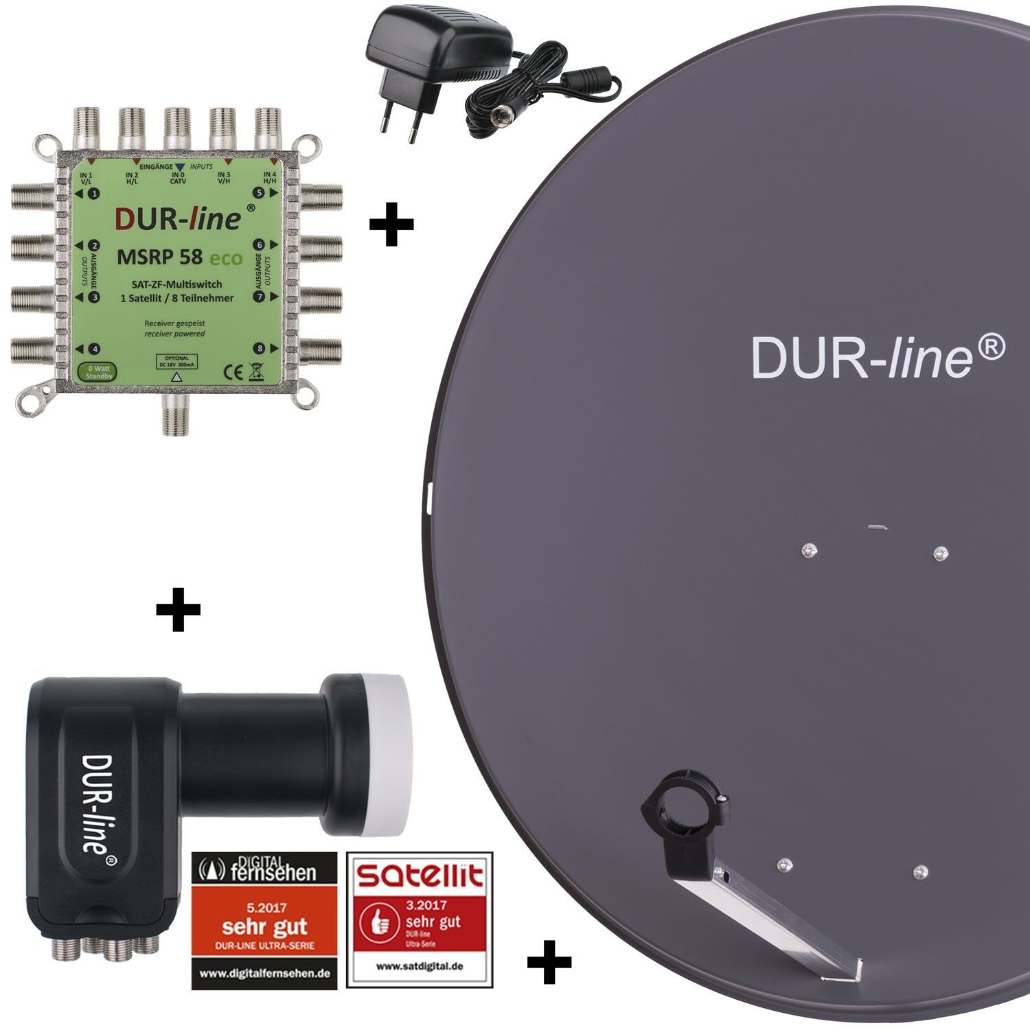 DUR-line DUR-line MDA 90 Anthrazit - Digitale 8 Teilnehmer Satellitenschüssel Sat-Spiegel