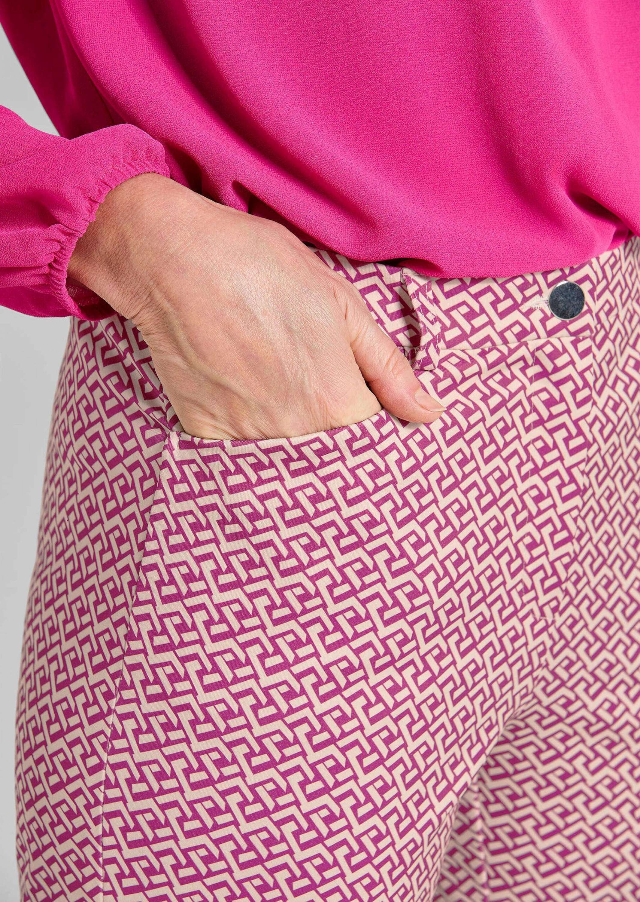 GOLDNER Stoffhose Kurzgröße: Slim Fit Printhose mit hohem Bund Stretchhose mit Formbund, Gürtelschlaufen, Reißverschluss, 7/8-Länge