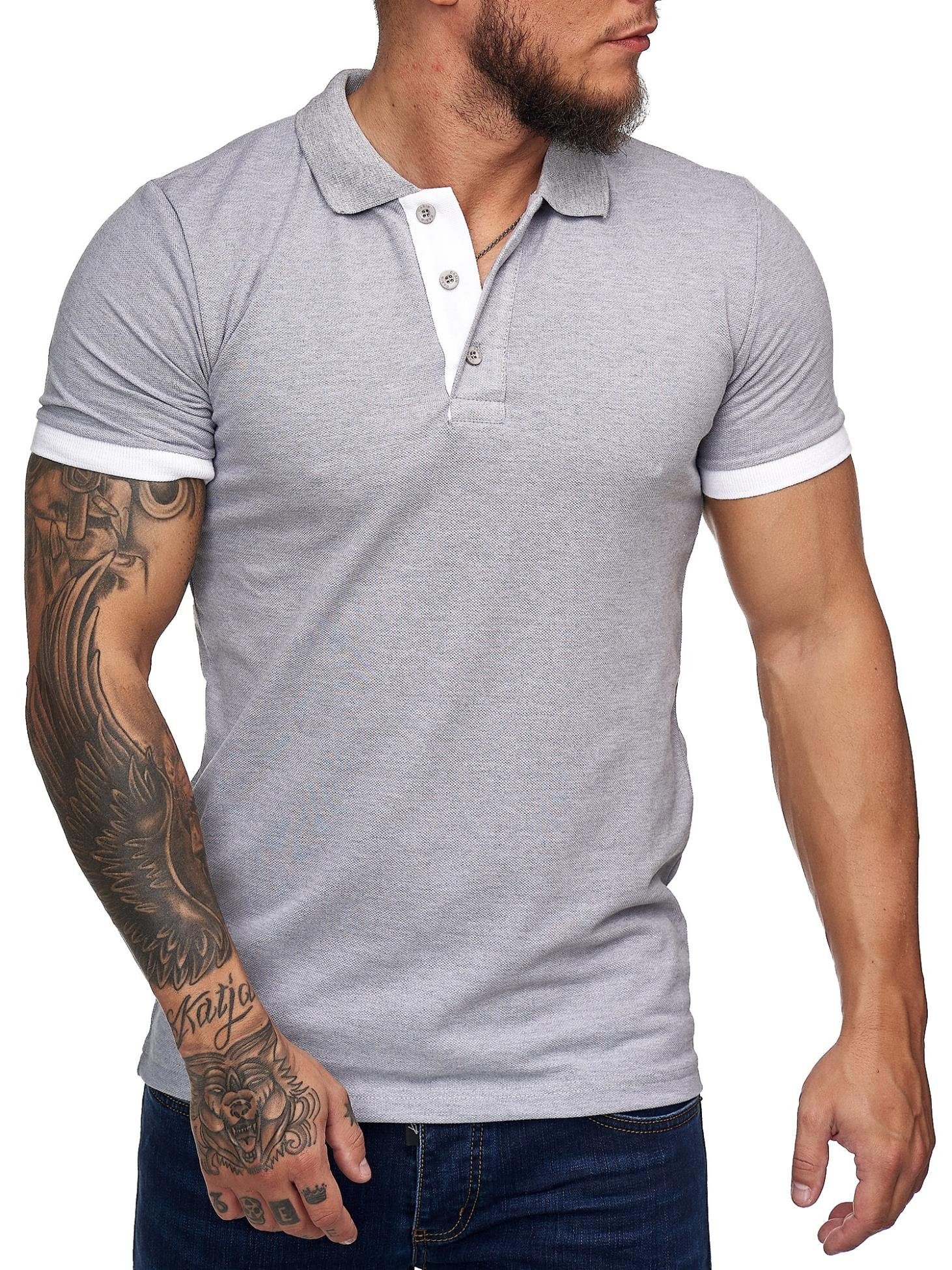Code47 T-Shirt Code47 Herren Poloshirt Polohemd Basic Kurzarm Einfarbig Slim Fit (1-tlg) Grau