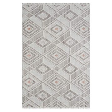 Teppich LINDO 8875, Carpet City, rechteckig, Höhe: 11 mm, Kurzflor, Hochtief-Muster/ 3D-Effekt, Fransen, Boho-Stil, Wohnzimmer