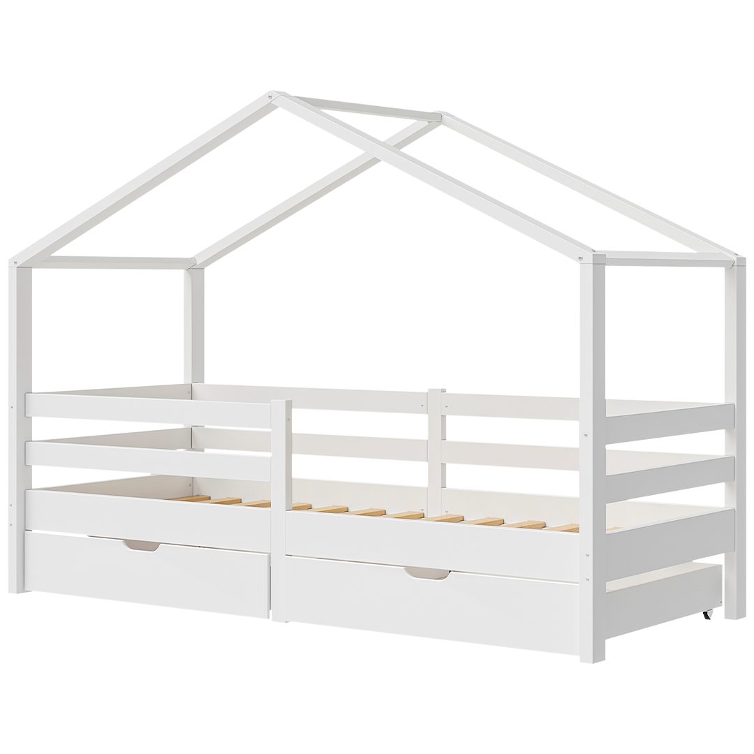 Bellabino Hausbett Abia mit Lattenrost und Rausfallschutz (weiß, mit Matrat günstig online kaufen