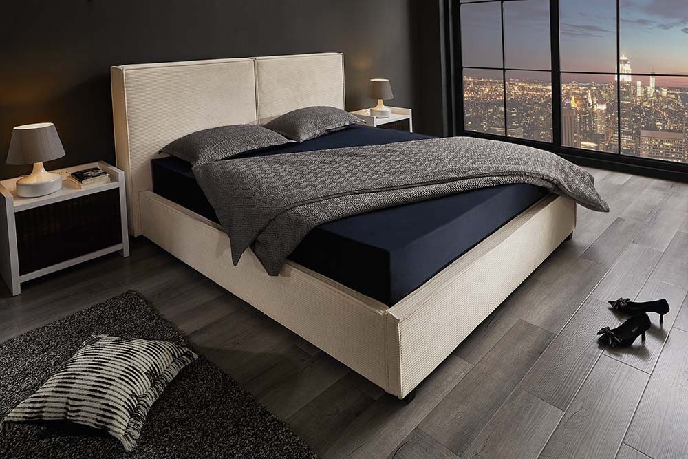 riess-ambiente Boxbett ROCCO 160x200cm beige Cord – mit Bettkasten & Kopfteil, modern (Einzelartikel, 1-St), Cordstoff, gepolstertes Kopfteil, mit Stauraum, Design