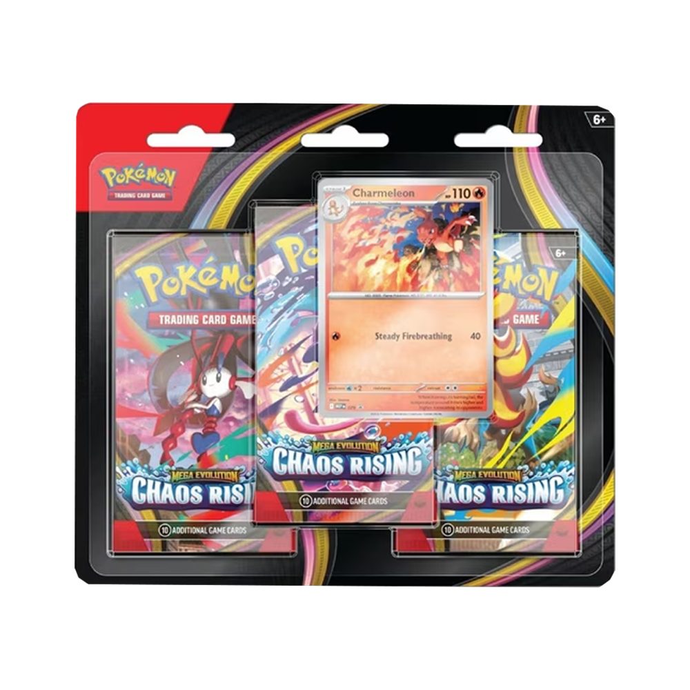 The Pokémon Company Sammelkarte Pokemon Mega Evolution Chaos Rising 3er Blister ME04 Englisch