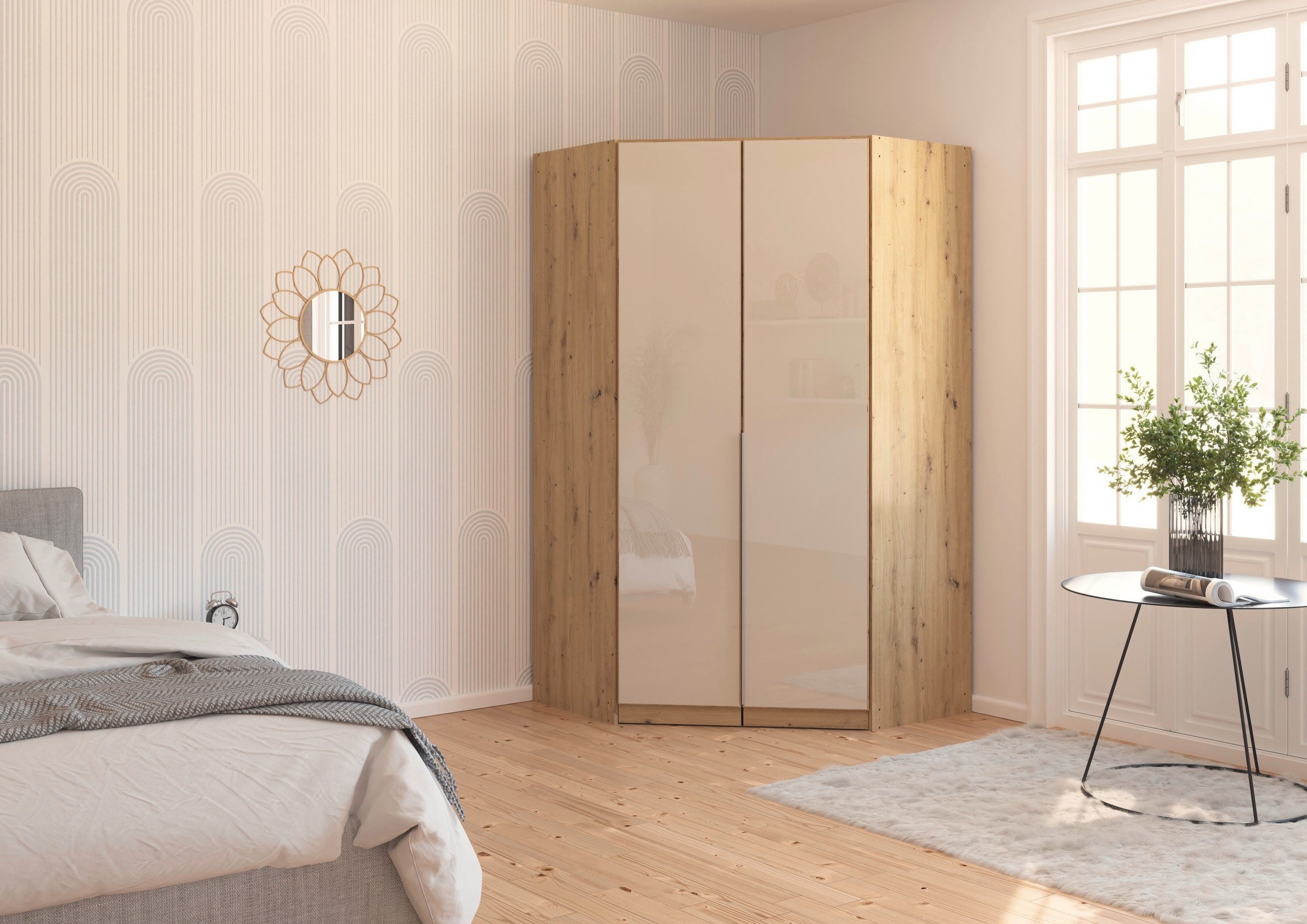 OTTO home Eckkleiderschrank Kleiderschrank Schrank Ankleidezimmer Schlafzimmer Garderobe AGORDO (in zwei Griff-Farben, Breite/Tiefe 117x117 cm, Höhen 210/229 cm – Bild 2 von 5