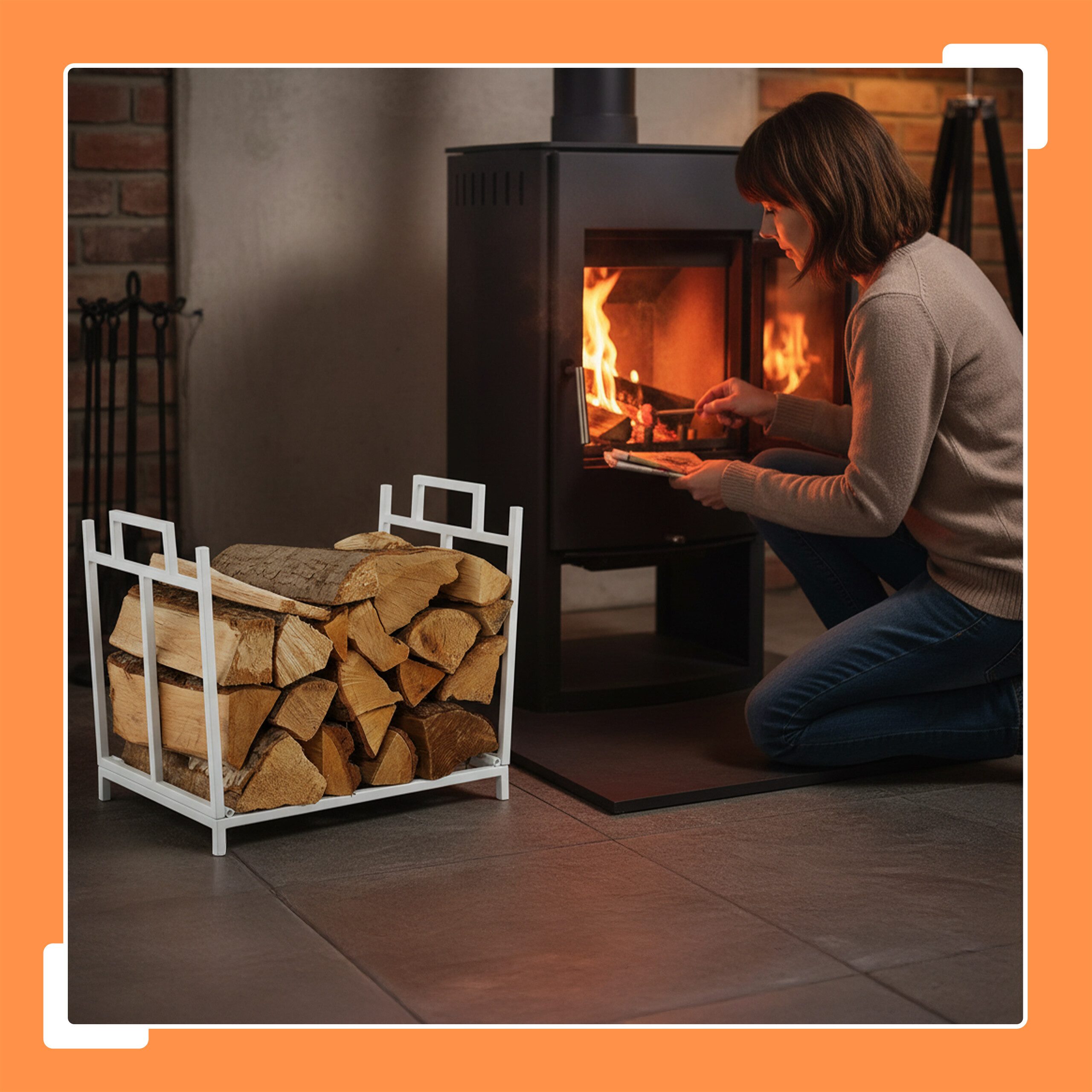 relaxdays Kaminholzregal Faltbares Kaminholzregal aus Metall, BxTxH:45x33x41 cm, weiß