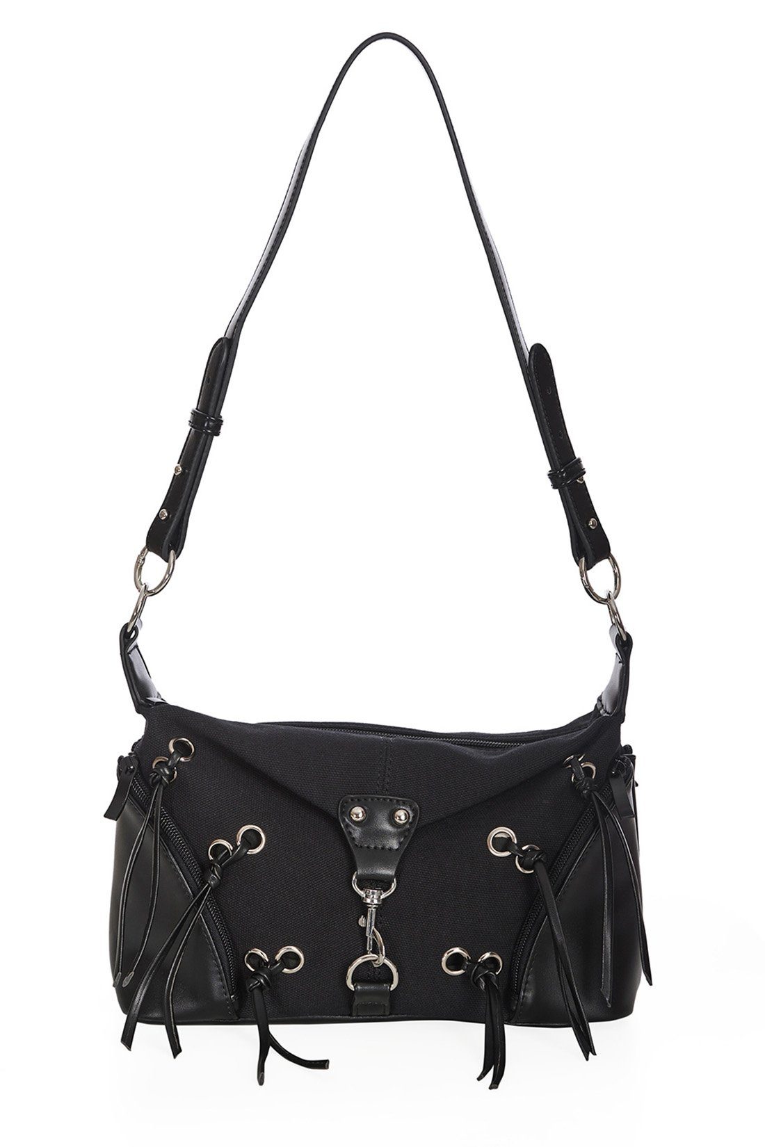 Banned Schultertasche Enola Tassle, Gothic Biker Denim Handtasche