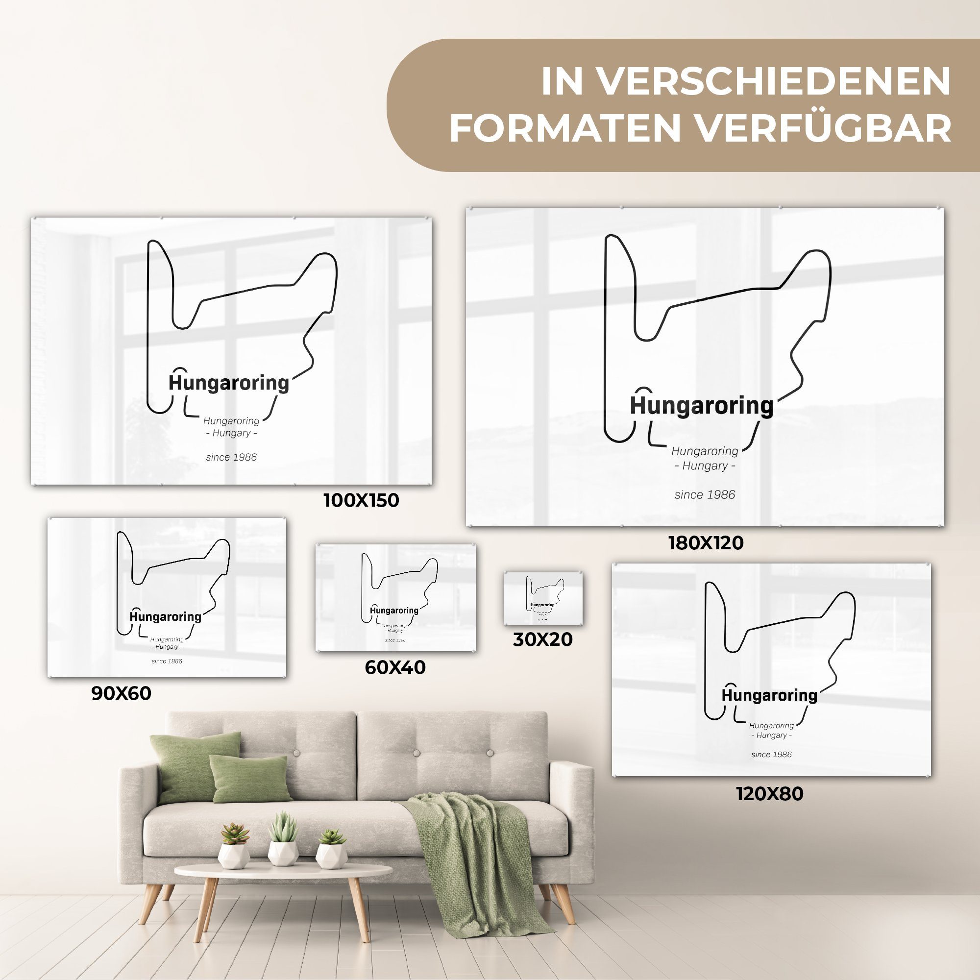 Wandbild auf - Foto - Wanddekoration 1 - Glas Rennstrecke, Glas auf - MuchoWow Formel Glasbilder Acrylglasbild - Ungarn Bilder (1 St),