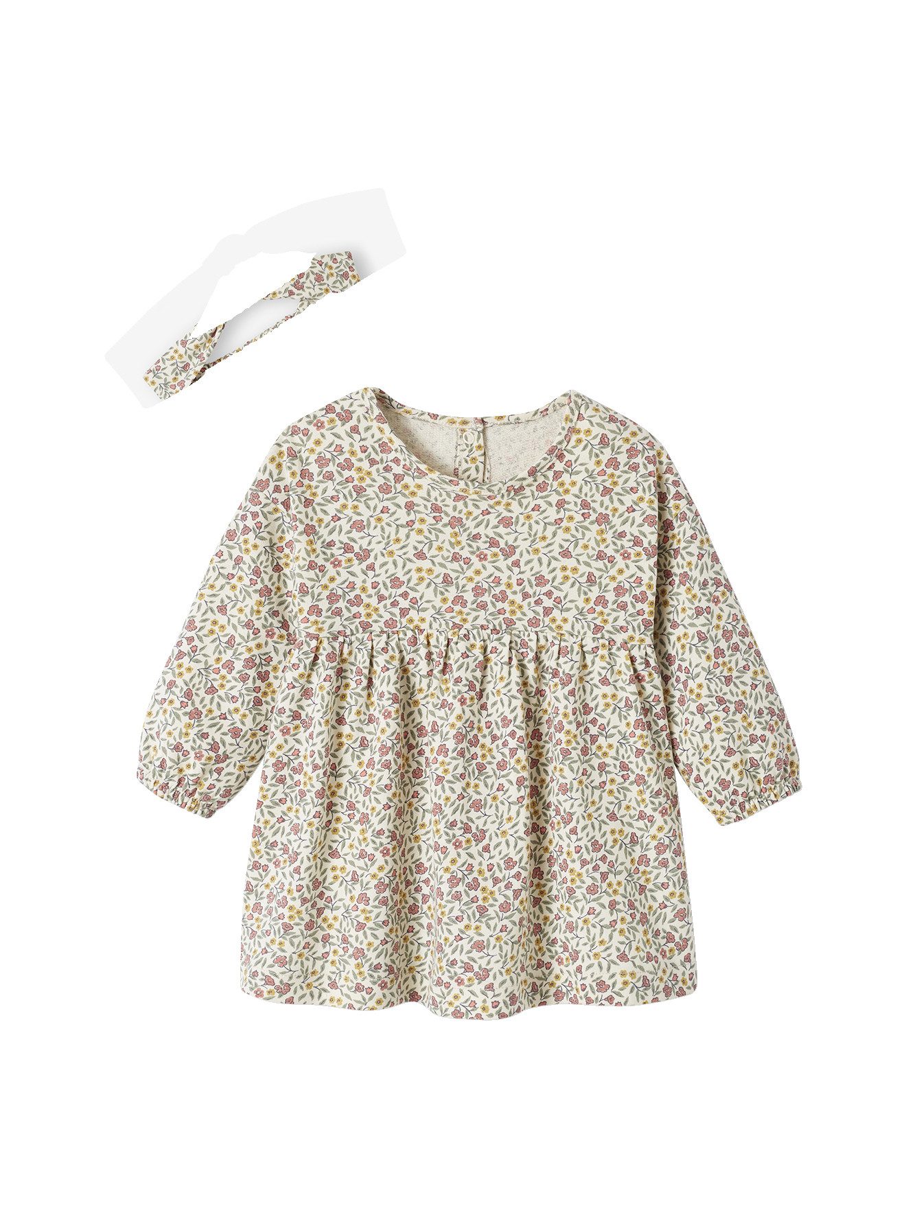 vertbaudet A-Linien-Kleid Mädchen Baby-Set: Kleid, Strickjacke & Haarband