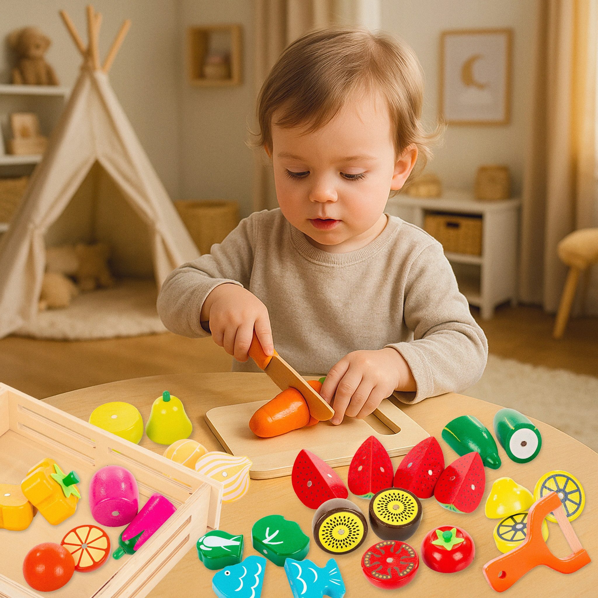 Kinderplay Dolls & Strollers Spielküche Holz Schneideset Obst und Gemüse – günstig online kaufen