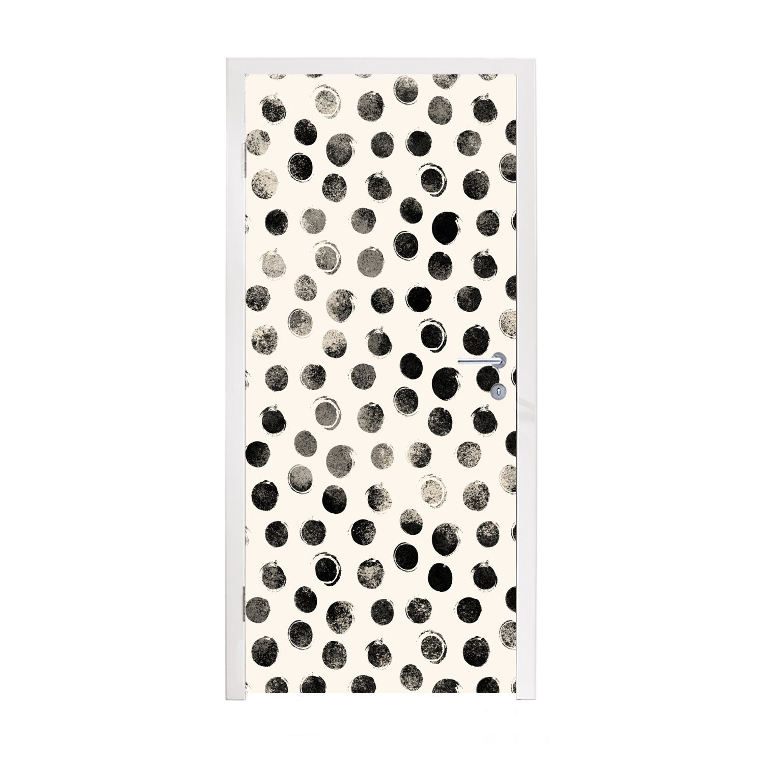 MuchoWow Türtapete Polka dots - Schwarz - Weiß, Matt, bedruckt, (1 St), Fototapete für Tür, Türaufkleber, 75x205 cm