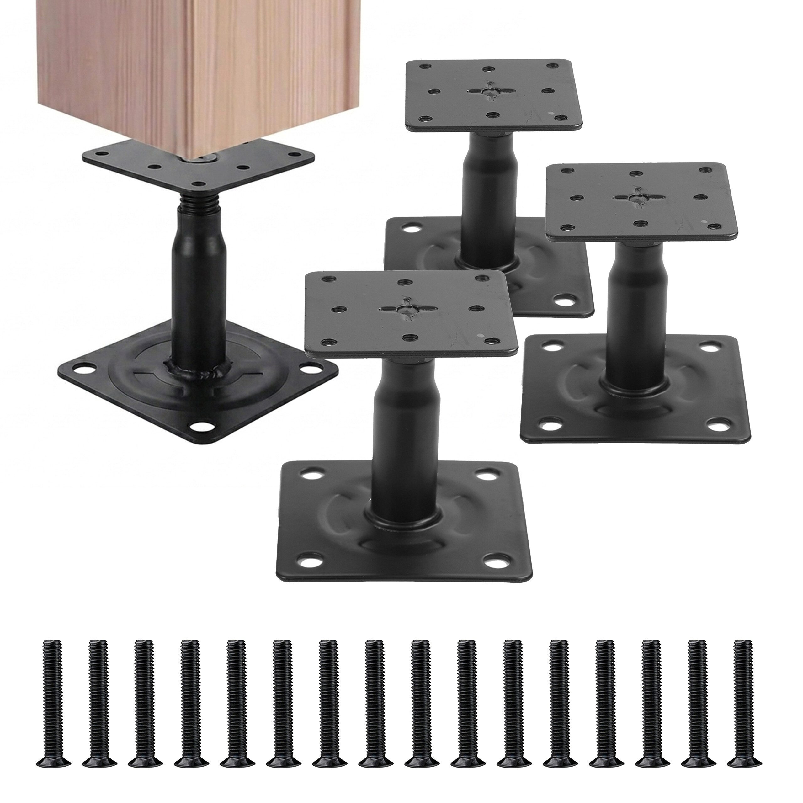 relaxdays Pfostenbeschlag Pfostenträger höhenverstellbar 4er Set (4 St), schwarz