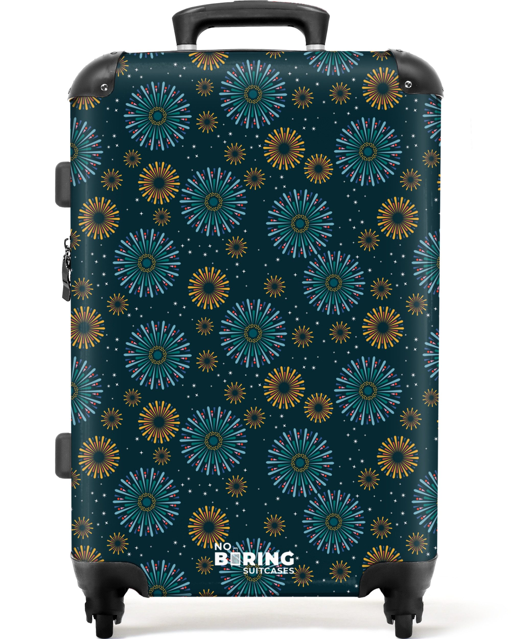 Hartschalen-Trolley mit leuchtende Räder - Retro Disco 70er Jahre Feuerwerk Muster bunt 67