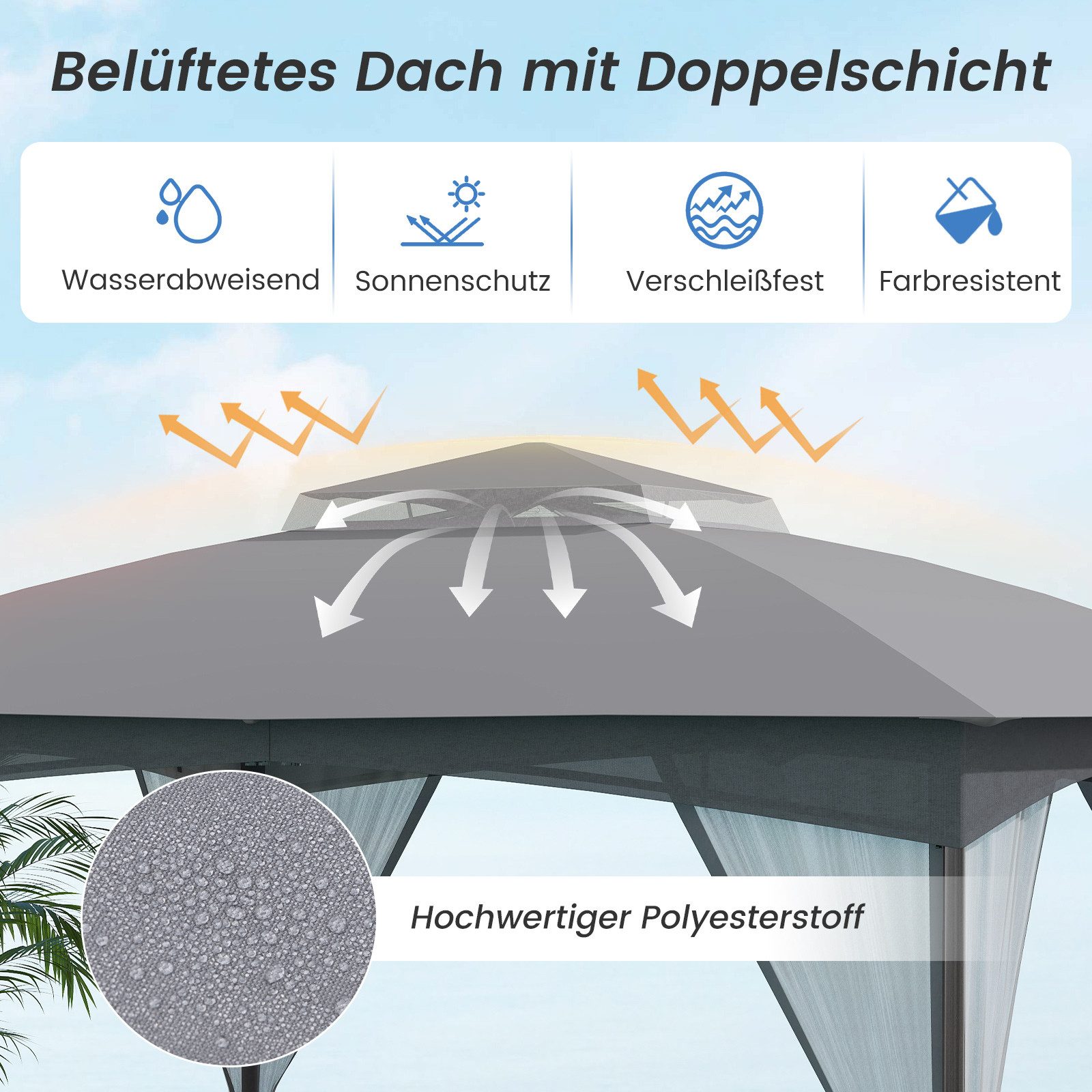 COSTWAY Faltpavillon, mit 4 Seitenteilen, Patio Zelt mit 4 Netz-Wänden, Doppel-Dachverdeck
