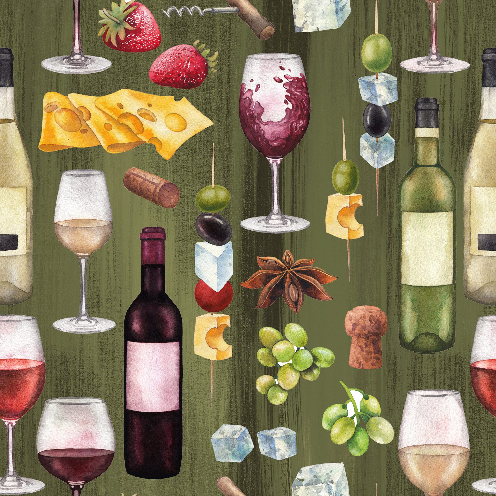 ti-flair Papierserviette, Servietten Papier 33x33cm 3-lagig Wein Käse & Oliven Motiv 20 Stück