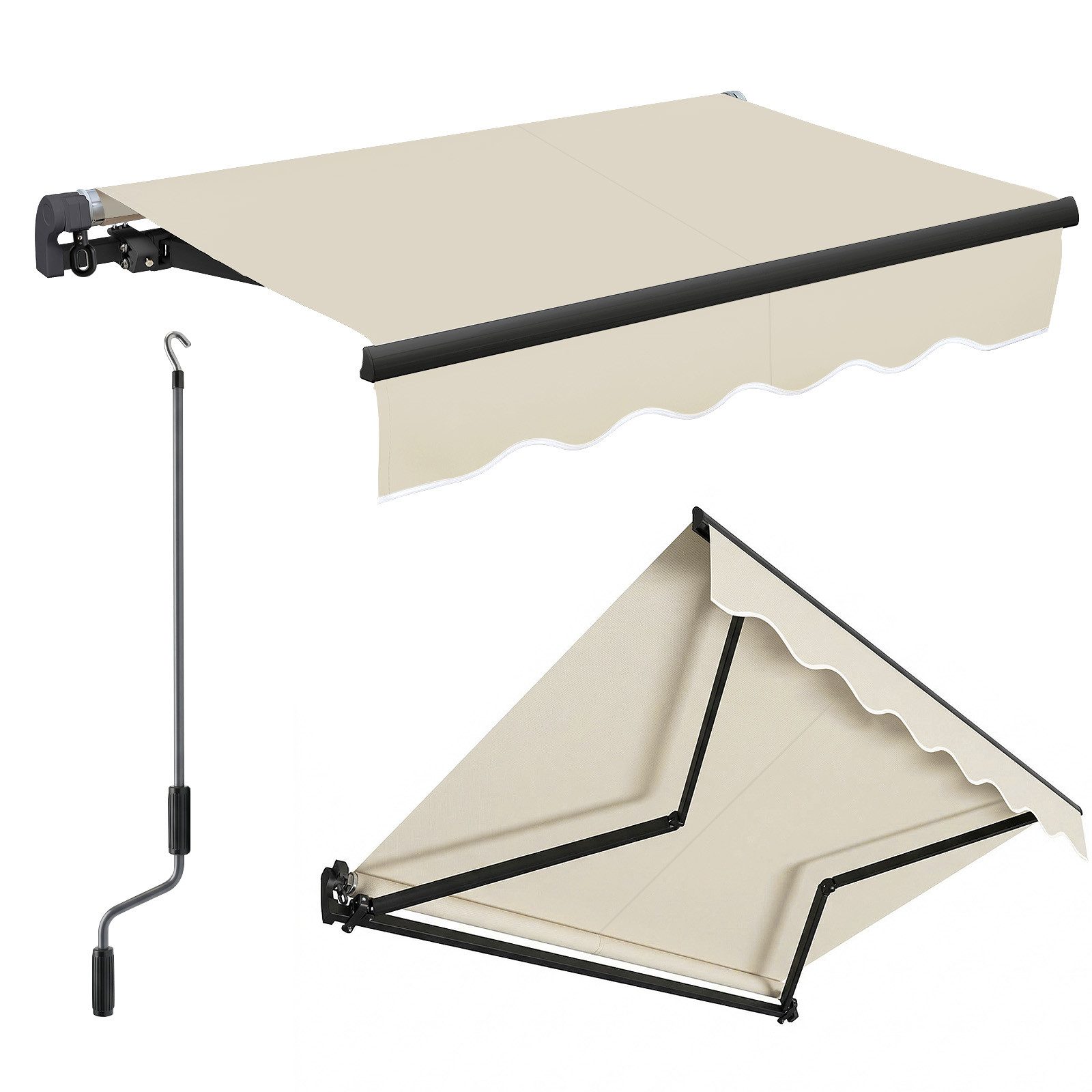 Sekey Gelenkarmmarkise Markise mit Handkurbel Balkon Sonnenschutz verstellbar Aluminium Sonnenmarkise manuelle, Wetterfest,250 × 200 cm, Beige