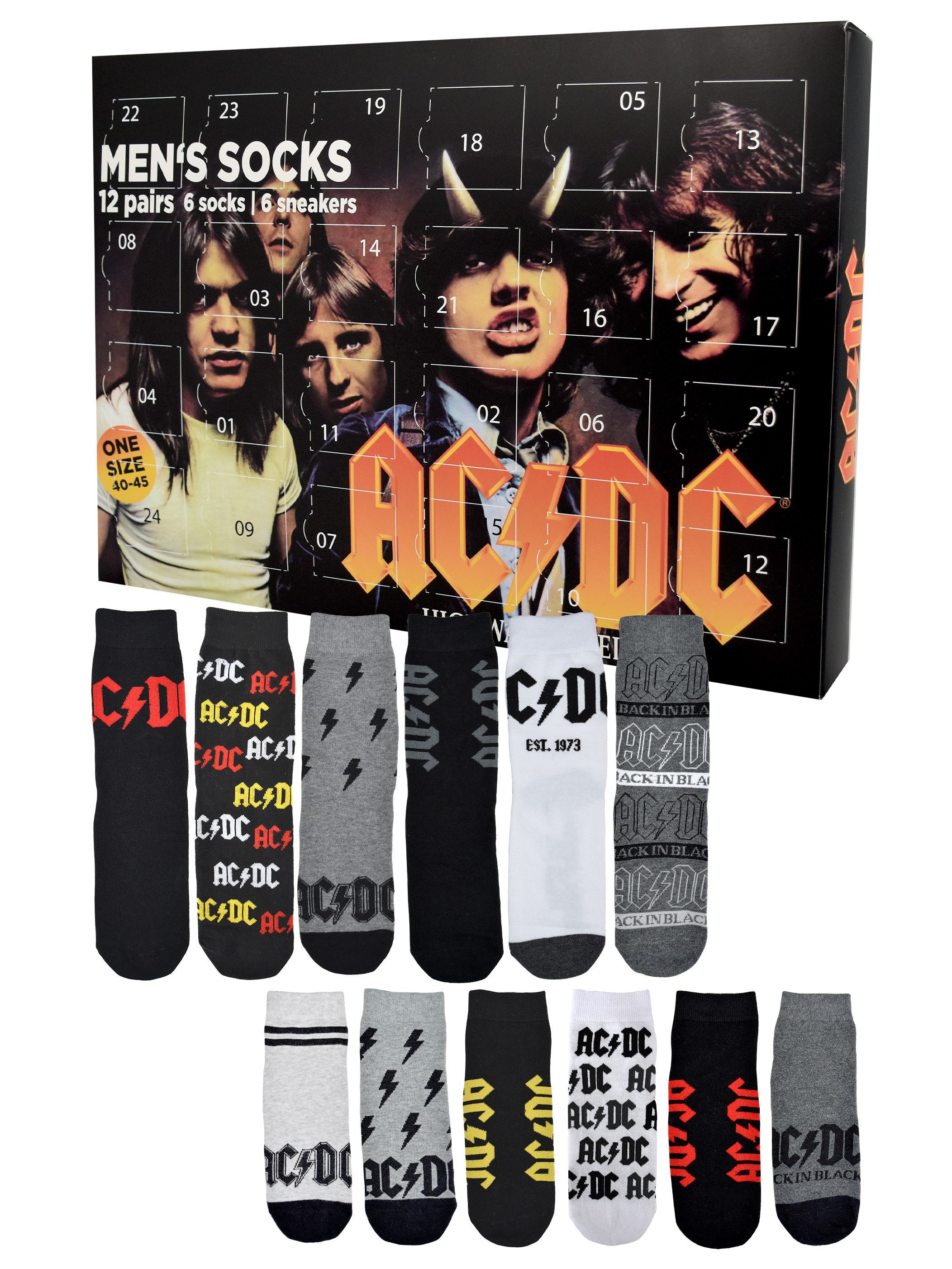 United Labels® Adventskalender AC/DC Socken Adventskalender mit 12 Paar kurz und lang ACDC Rockband