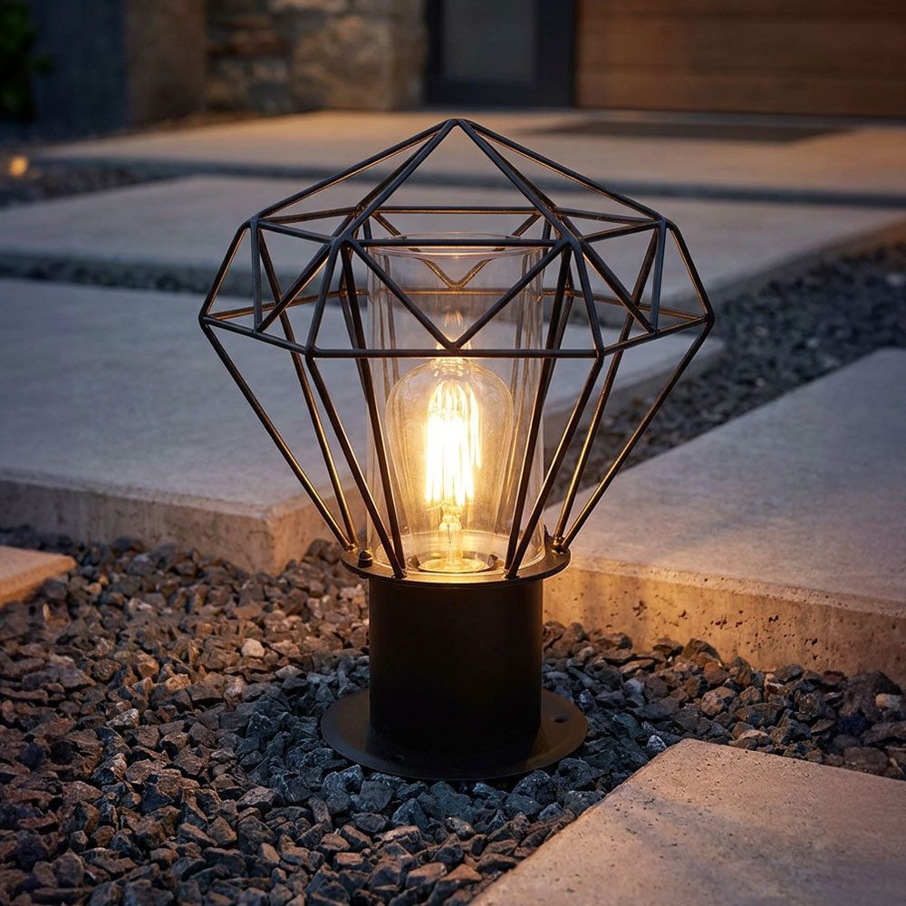 GLOBO LIGHTING Sockelleuchten, Leuchtmittel nicht inklusive, Außenstehlampe Sockellampe Gartenlampe Gitter Terrassenlampe H 31,5 cm