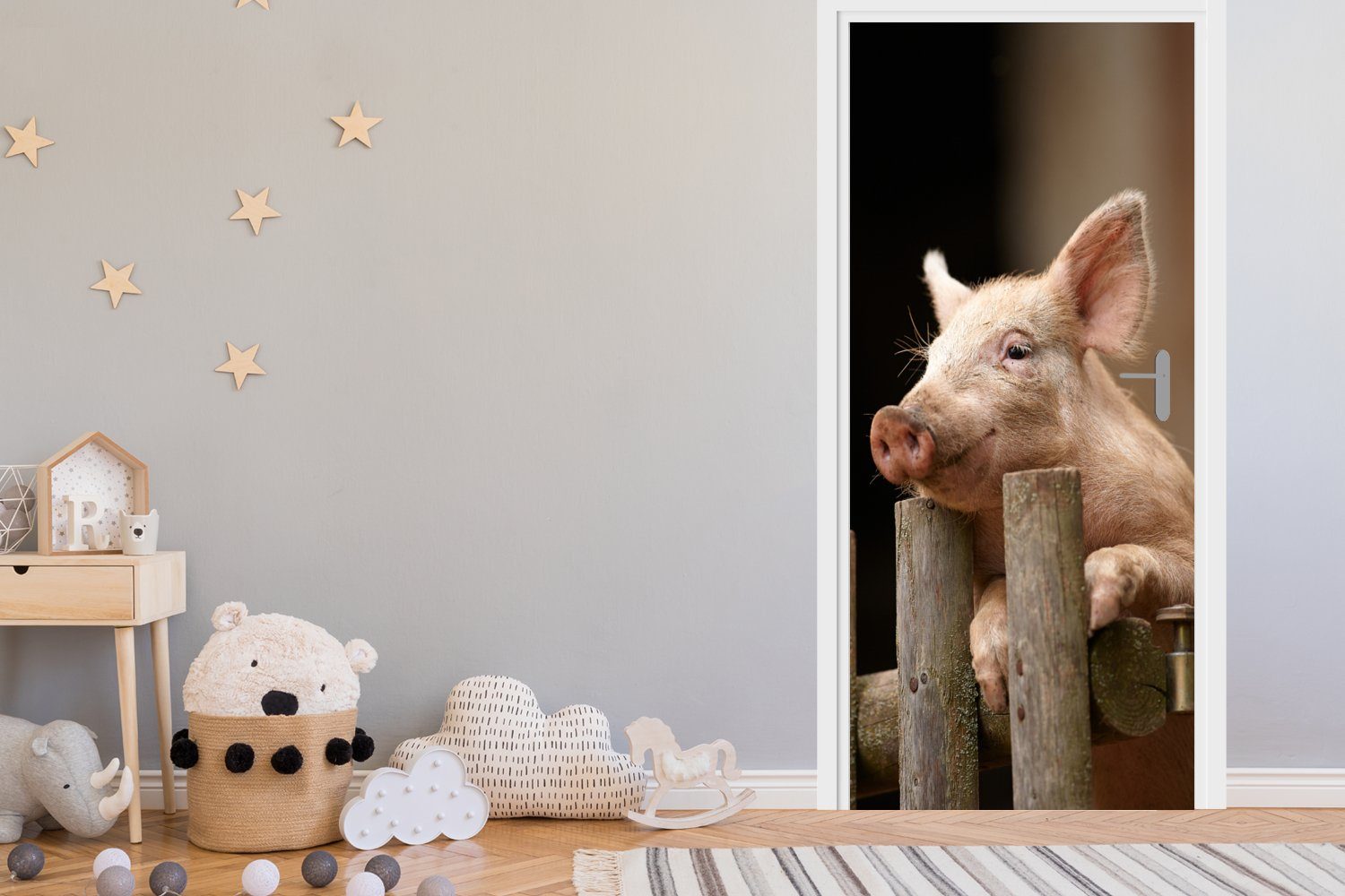 MuchoWow Türtapete Schwein - Tier bedruckt, Türaufkleber, - Tür, Matt, Fototapete cm 75x205 (1 St), für Zaun