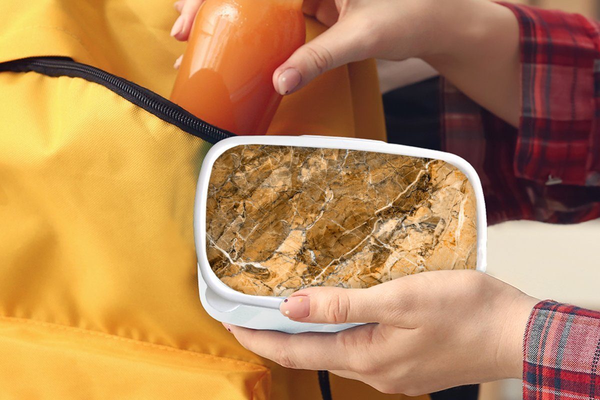 MuchoWow Lunchbox Kristalle - Gelb und (2-tlg), - Granit Mädchen Brotbox Kinder Erwachsene, Weiß, für Jungs - für und Kunststoff, Brotdose
