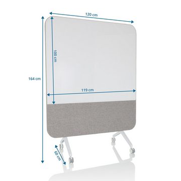 hjh OFFICE Magnettafel Whiteboard VISION BOARD Glas, Pet, 2-in-1 Trennwand, magnetisch, mit Rollen