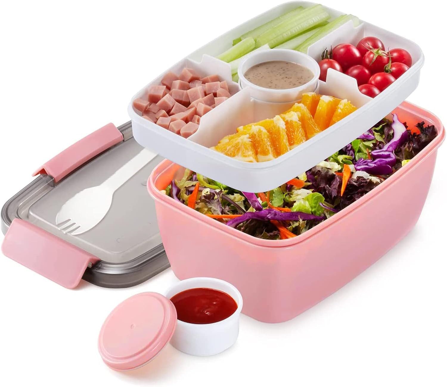 Coonoor Lunchbox 2000ML Lunchbox,Brotdose Erwachsene Kinder Bento Box mit Fächern, (Salatbehälter Salatbox to Go mit Gabel,Brotdose Frühstücksbox), für Schule Picknick Büro