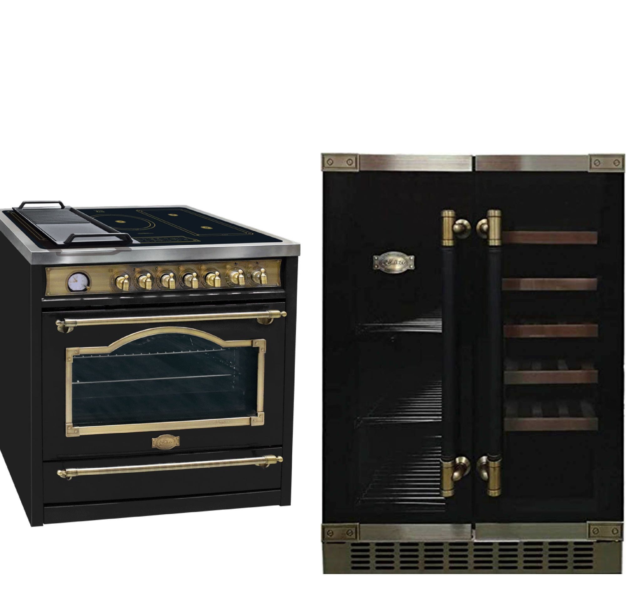 Kaiser Küchengeräte Induktions Herd-Set Elektro Standherd 90 cm,Multi 8 Multifunktions-Elektro-Backofen+Weinkühlschrank K 64800 AD, 63 Bierdosen, LED Display, Freistehend HC 93655 IEm+K 64800 AD, mit 1-fach-Teleskopauszug