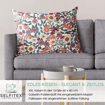 Selfitex Dekokissen XXL 60x80 incl. Füllkissen strapazierfähiges Lesekissen, Sofakissen, für Couch Bett, Gobelin Stoff