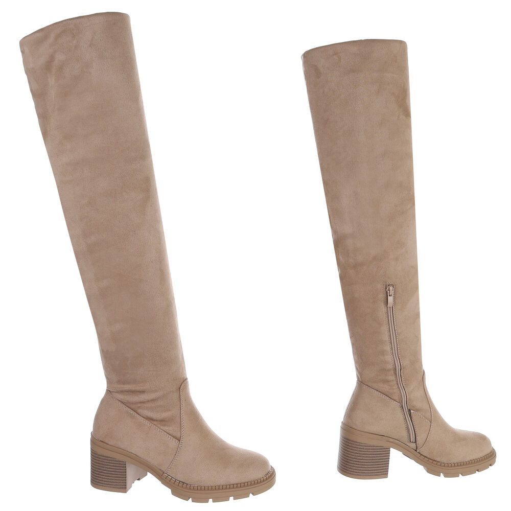 Ital-Design Eleganter Overkneestiefel mit Blockabsatz für Damen Overkneestiefel (90827522) Blockabsatz Stiefel in Hellbraun