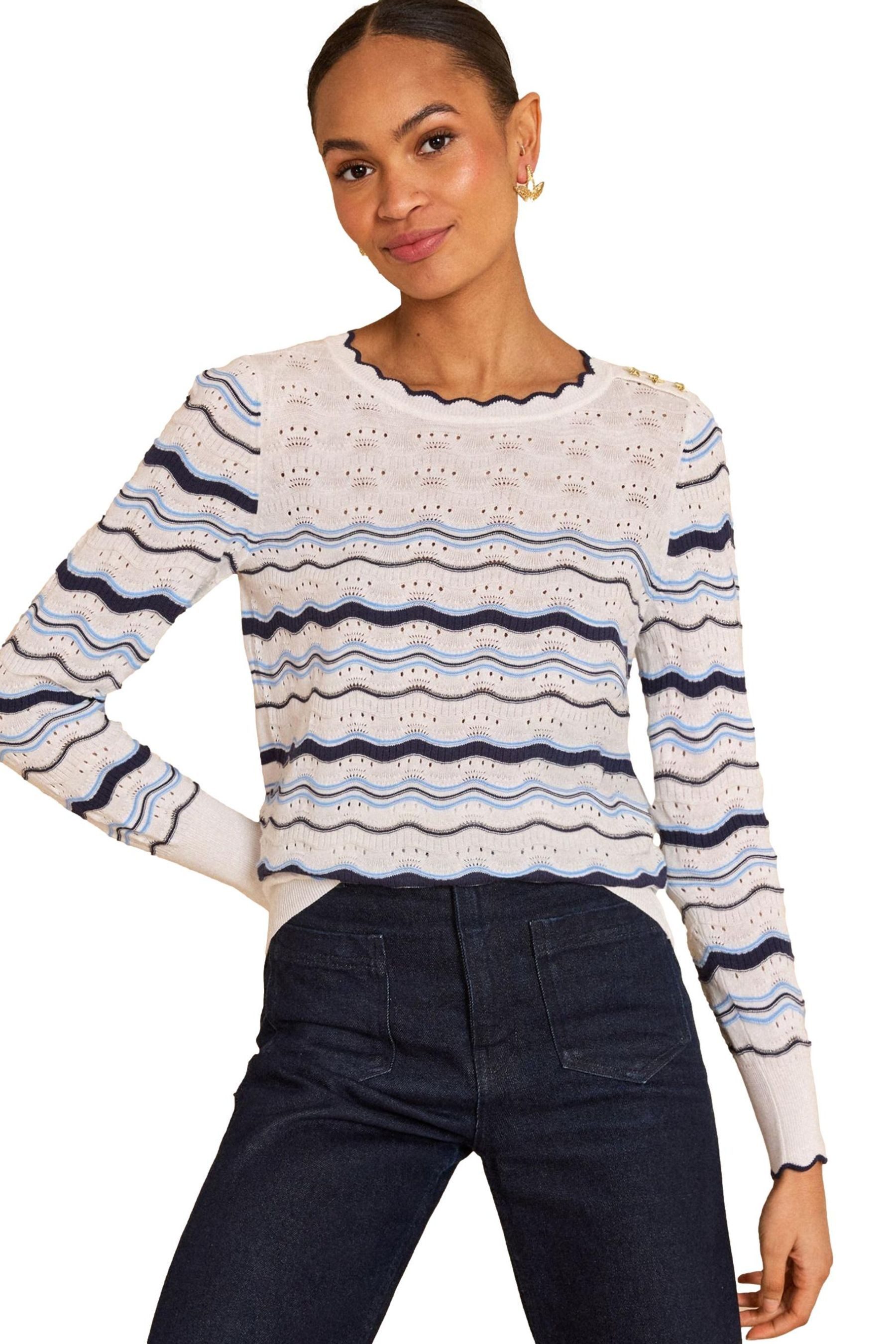 Strickpullover Love & Roses Strickpullover mit welligen Streifen