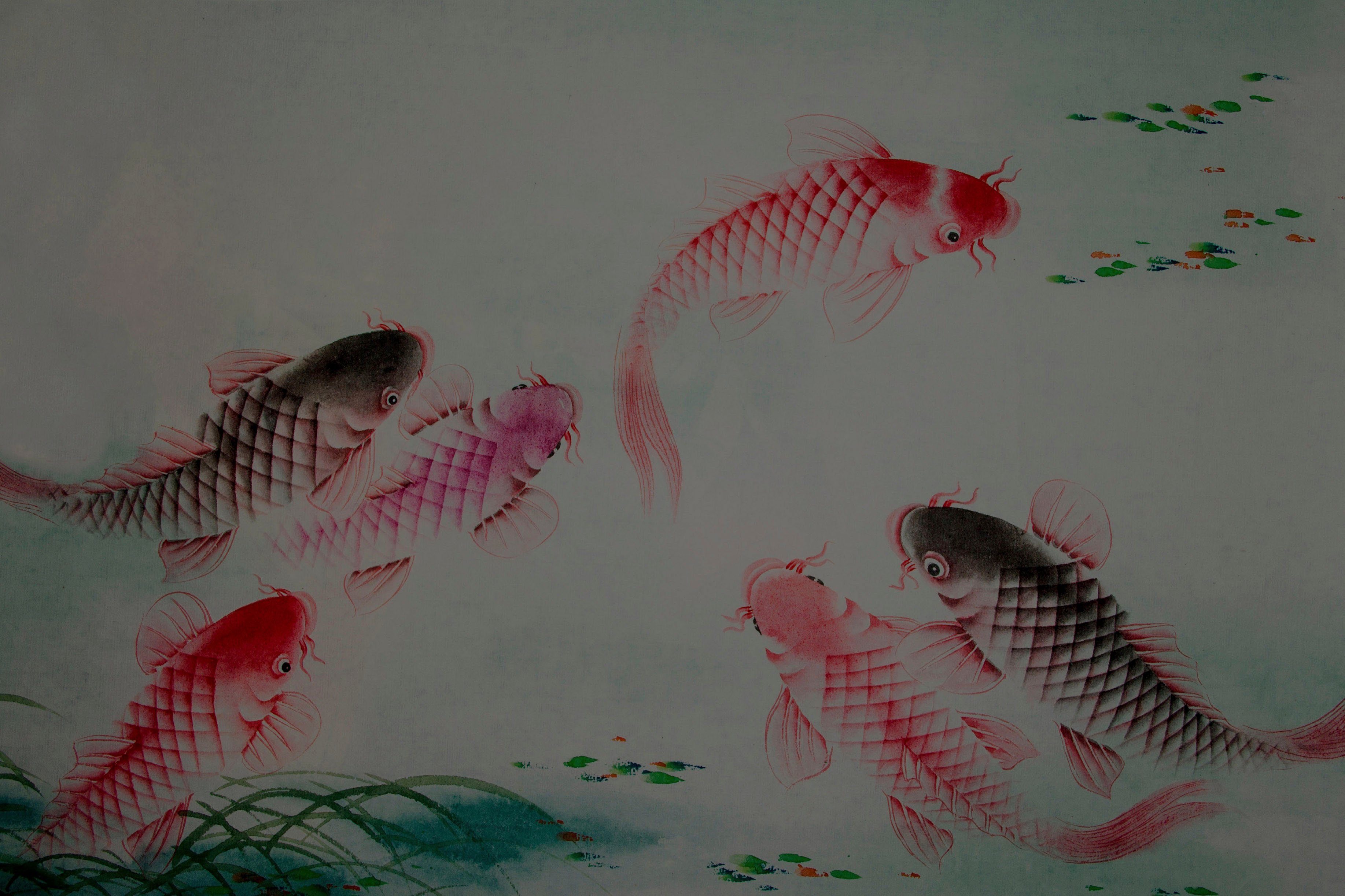 A.S. Création Tiere Leinwandbild St), grau, Fische Bild dancing Keilrahmen Koi kois, Asiatisch rot, (1 braun
