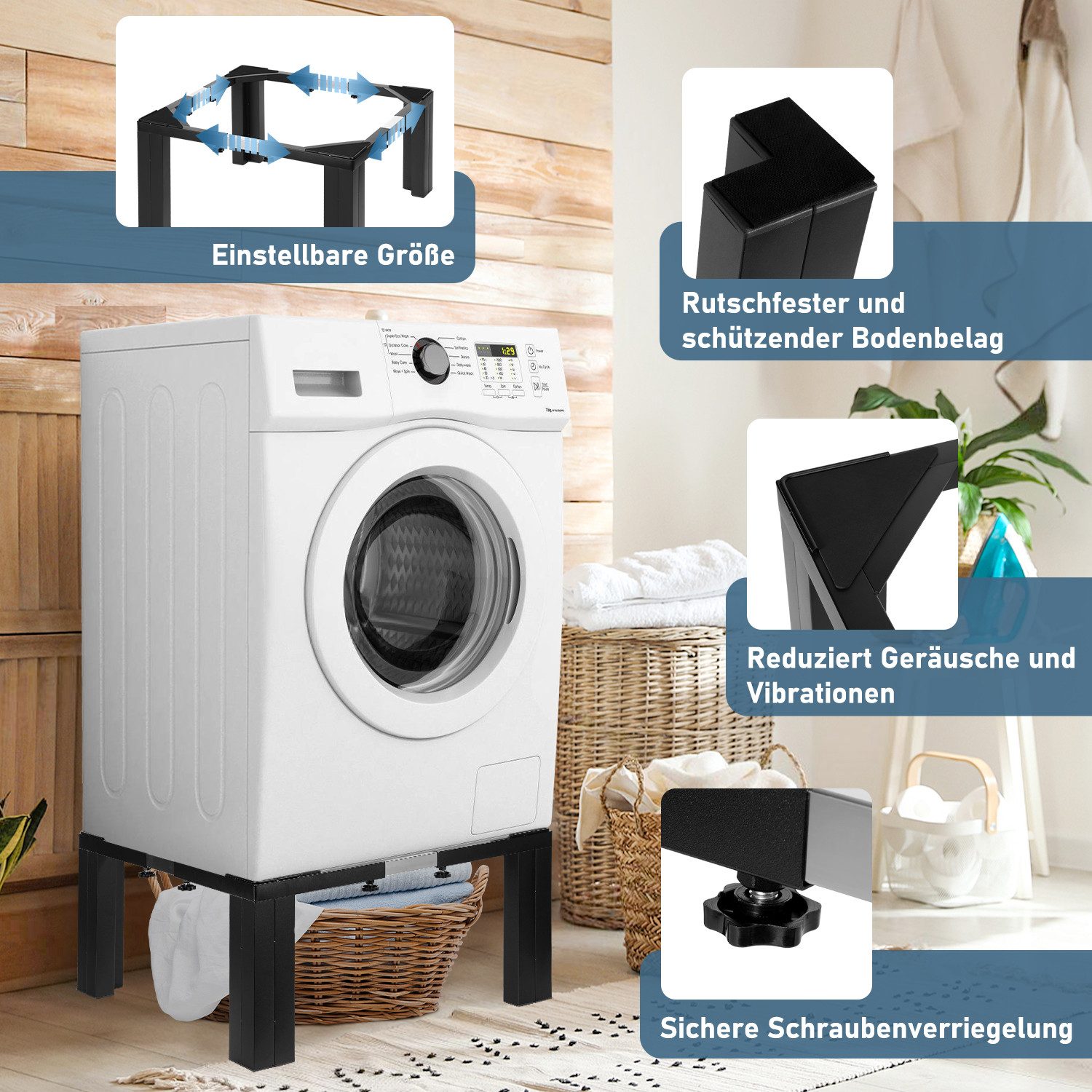 Clanmacy Waschmaschinenuntergestell Waschmaschinen Untergestell - Unterbau Sockel - Schwarz