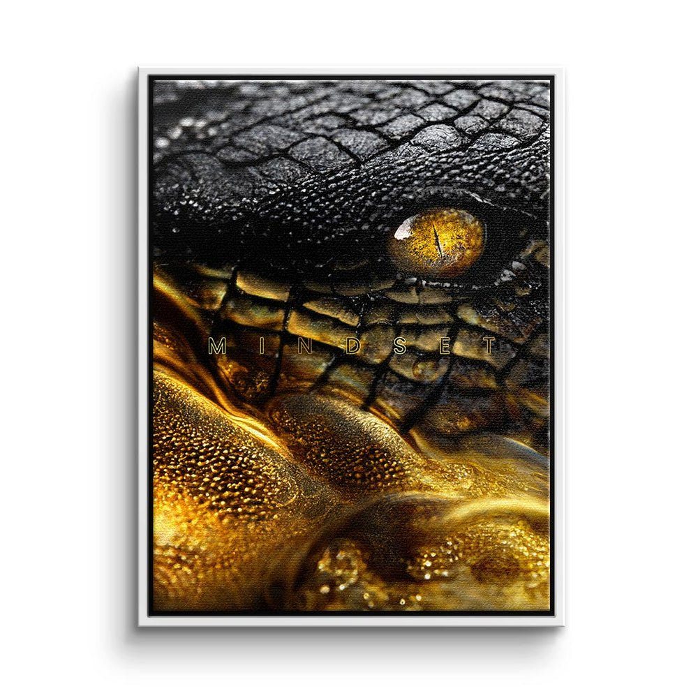 DOTCOMCANVAS® Leinwandbild, Premium - Mindset Leinwandbild - schwarzer Succe Motivation Crocodile Rahmen - Gold 