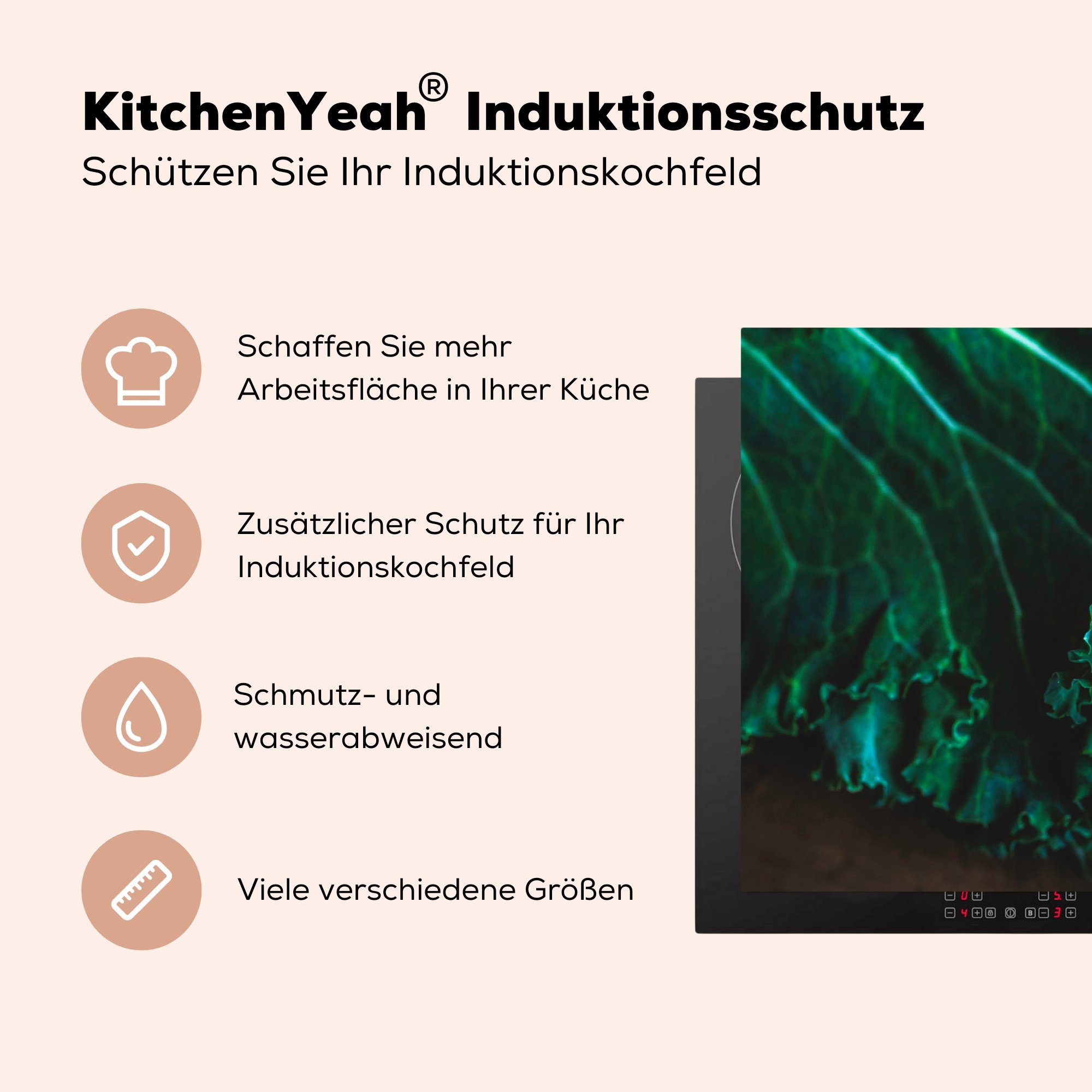 MuchoWow Herdblende-/Abdeckplatte Kohlblätter, Vinyl, (1 cm, küche 83x51 Ceranfeldabdeckung, tlg), für Arbeitsplatte
