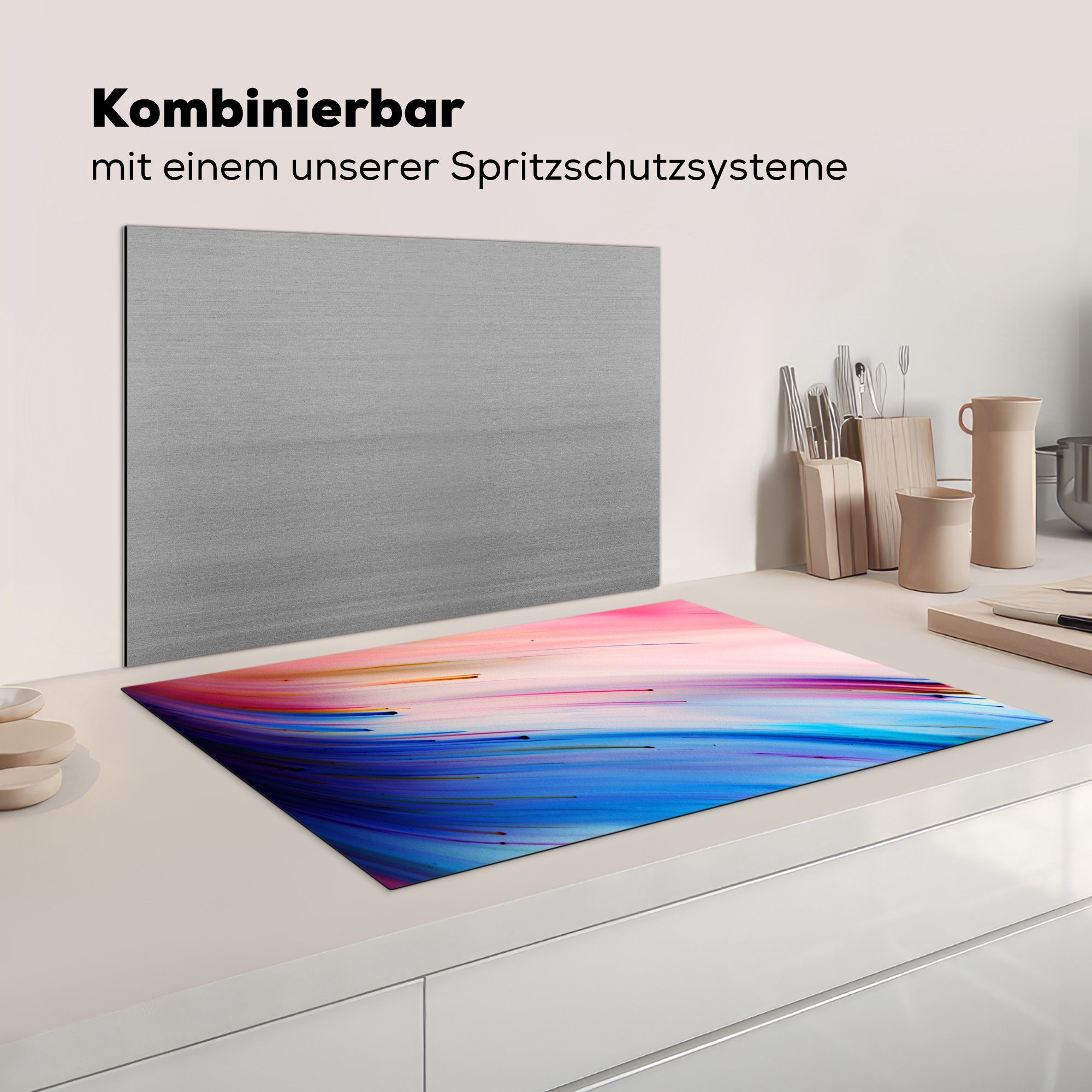 MuchoWow Herdblende-/Abdeckplatte tlg), cm, die - 81x52 (1 Schutz Vinyl, für Ceranfeldabdeckung - Induktionskochfeld Abstrakt Regenbogen küche, Ausmalen