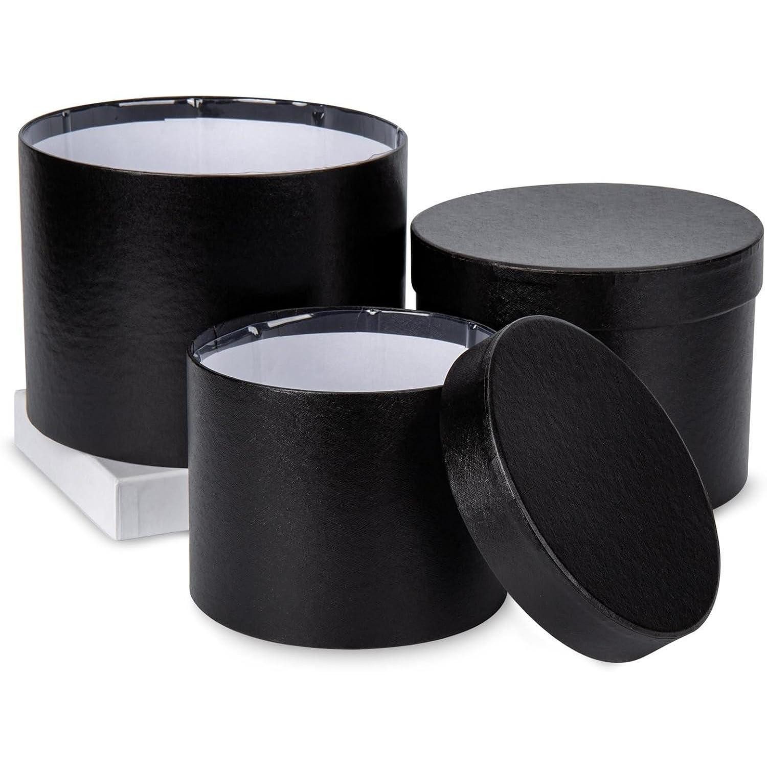 Briful Geschenkbox 3er Set Runde Schwarz Boxen Ø15/17/20cm mit Deckel Foliert