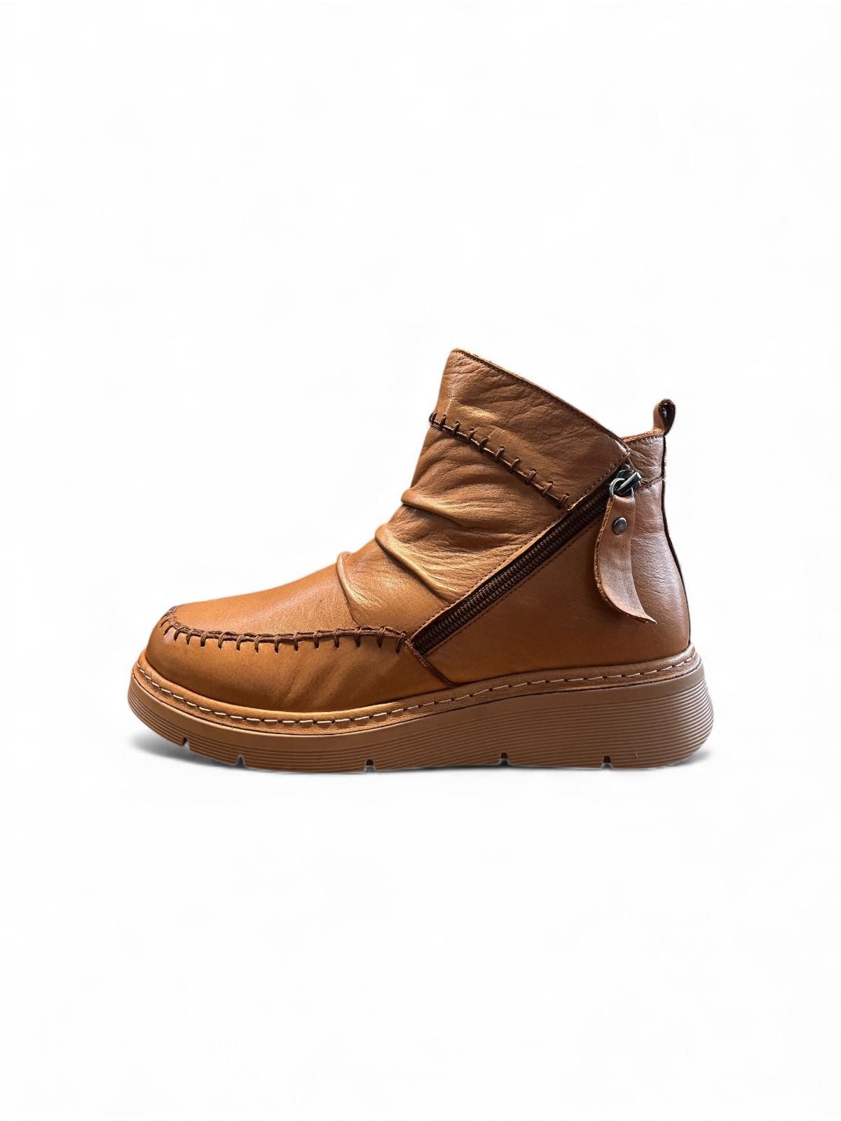 Begoria Damen Echtleder Boots mit Raffung – KomfortFalten Stiefeletten Stiefelette